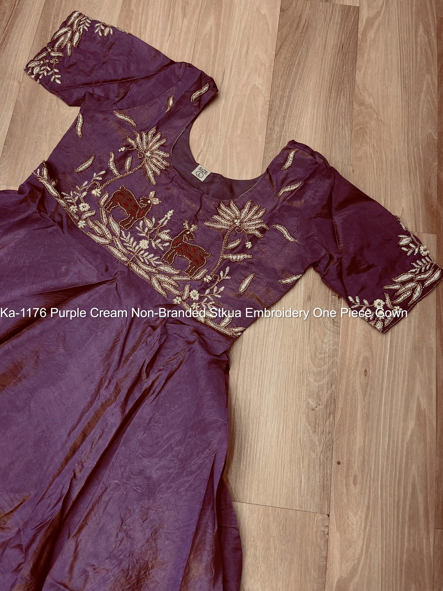 Ka-1176 Purple Cream Non-Branded Stkua Embroidery One Piece Gown