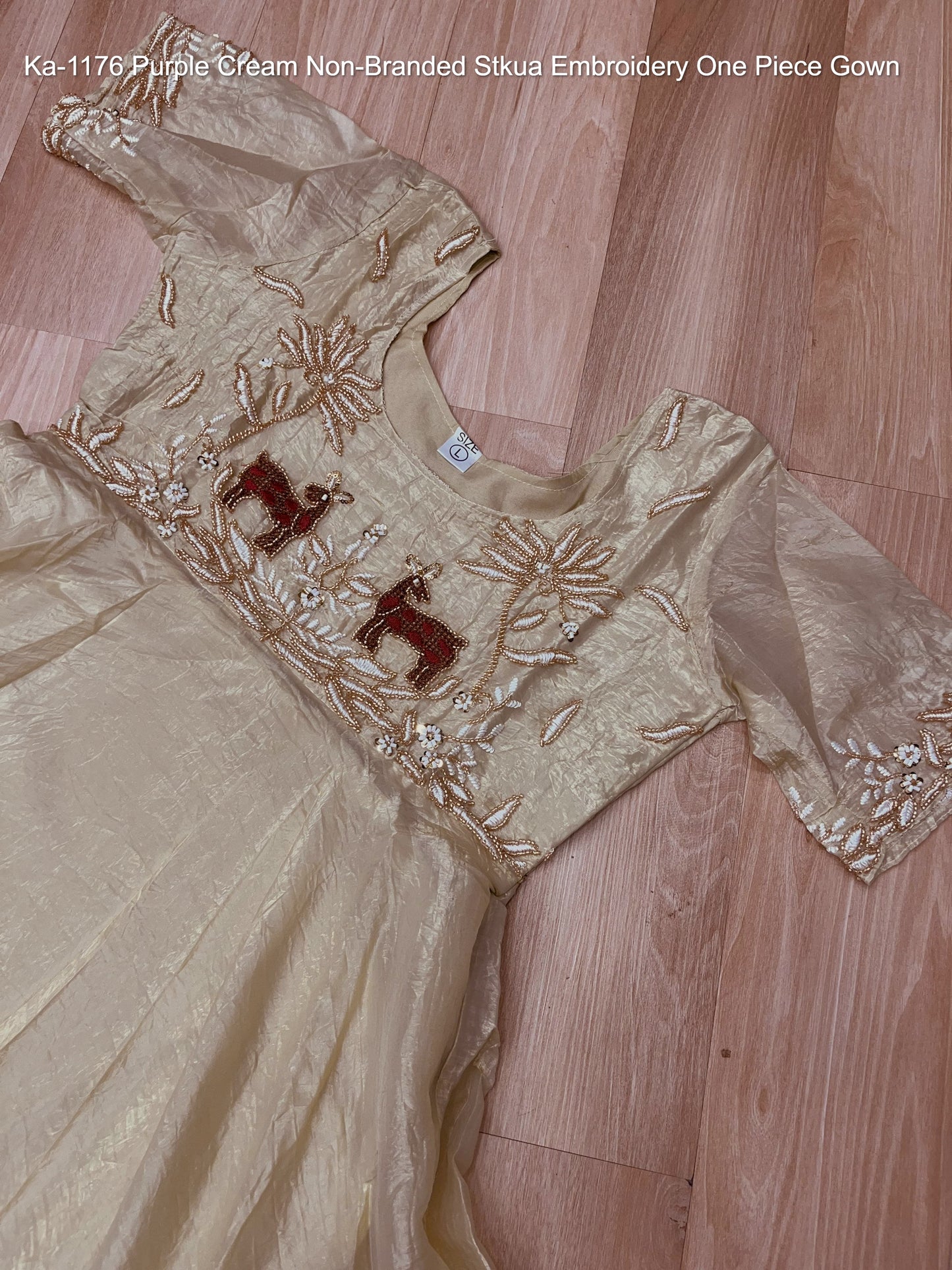Ka-1176 Purple Cream Non-Branded Stkua Embroidery One Piece Gown
