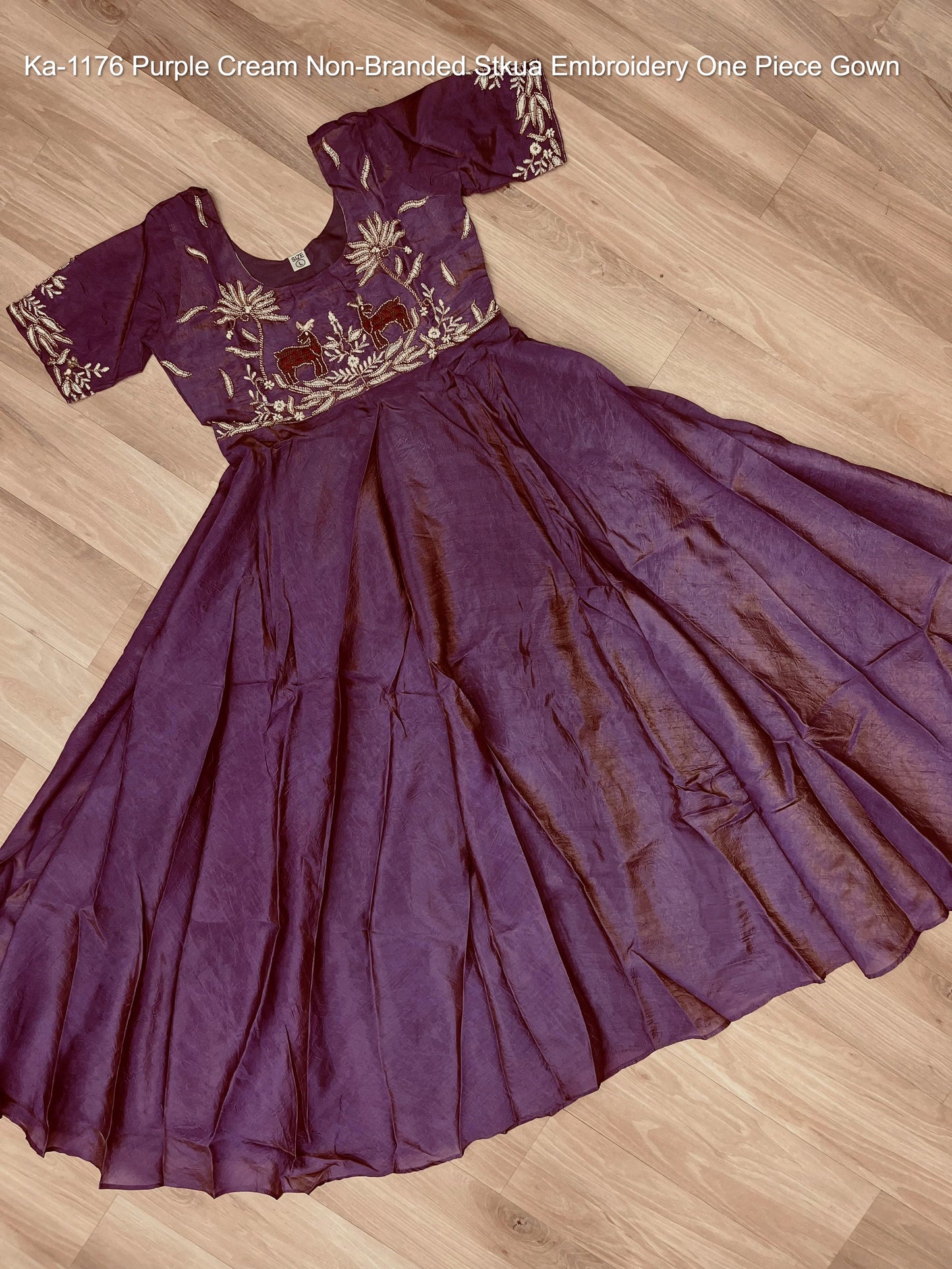 Ka-1176 Purple Cream Non-Branded Stkua Embroidery One Piece Gown