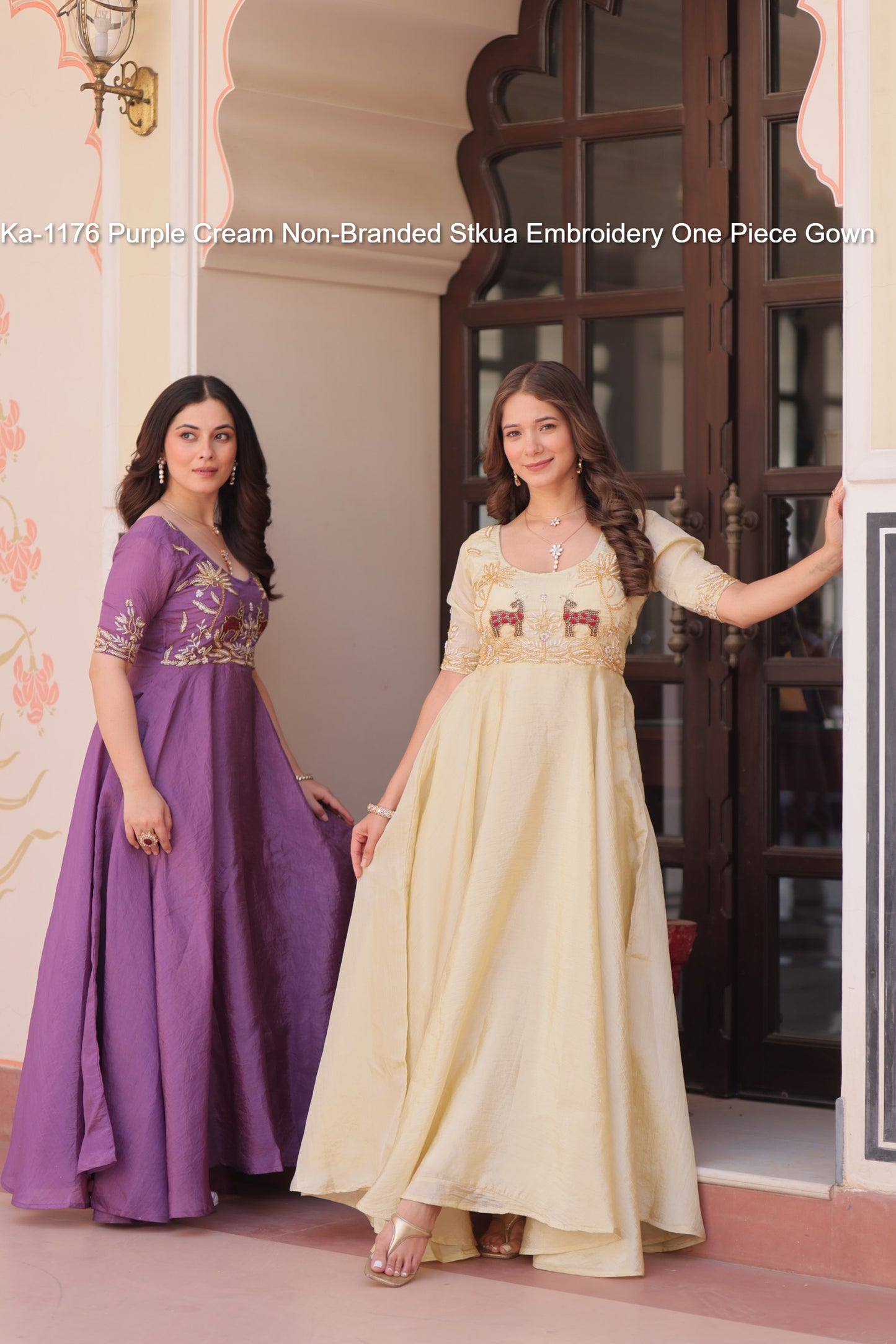 Ka-1176 Purple Cream Non-Branded Stkua Embroidery One Piece Gown