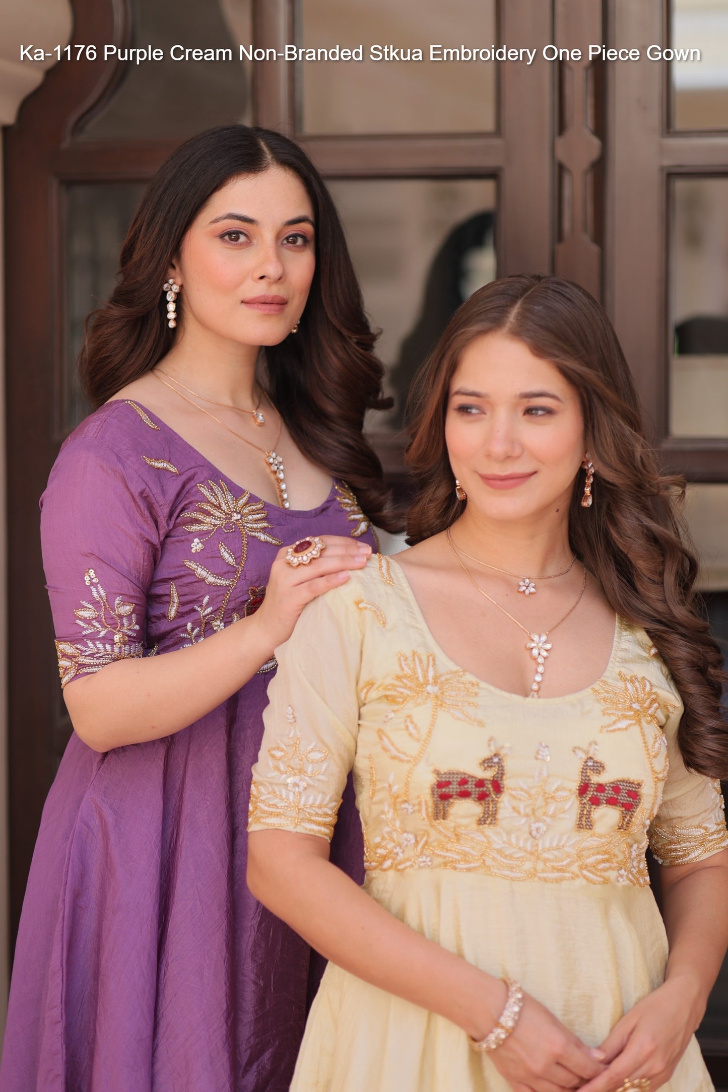 Ka-1176 Purple Cream Non-Branded Stkua Embroidery One Piece Gown