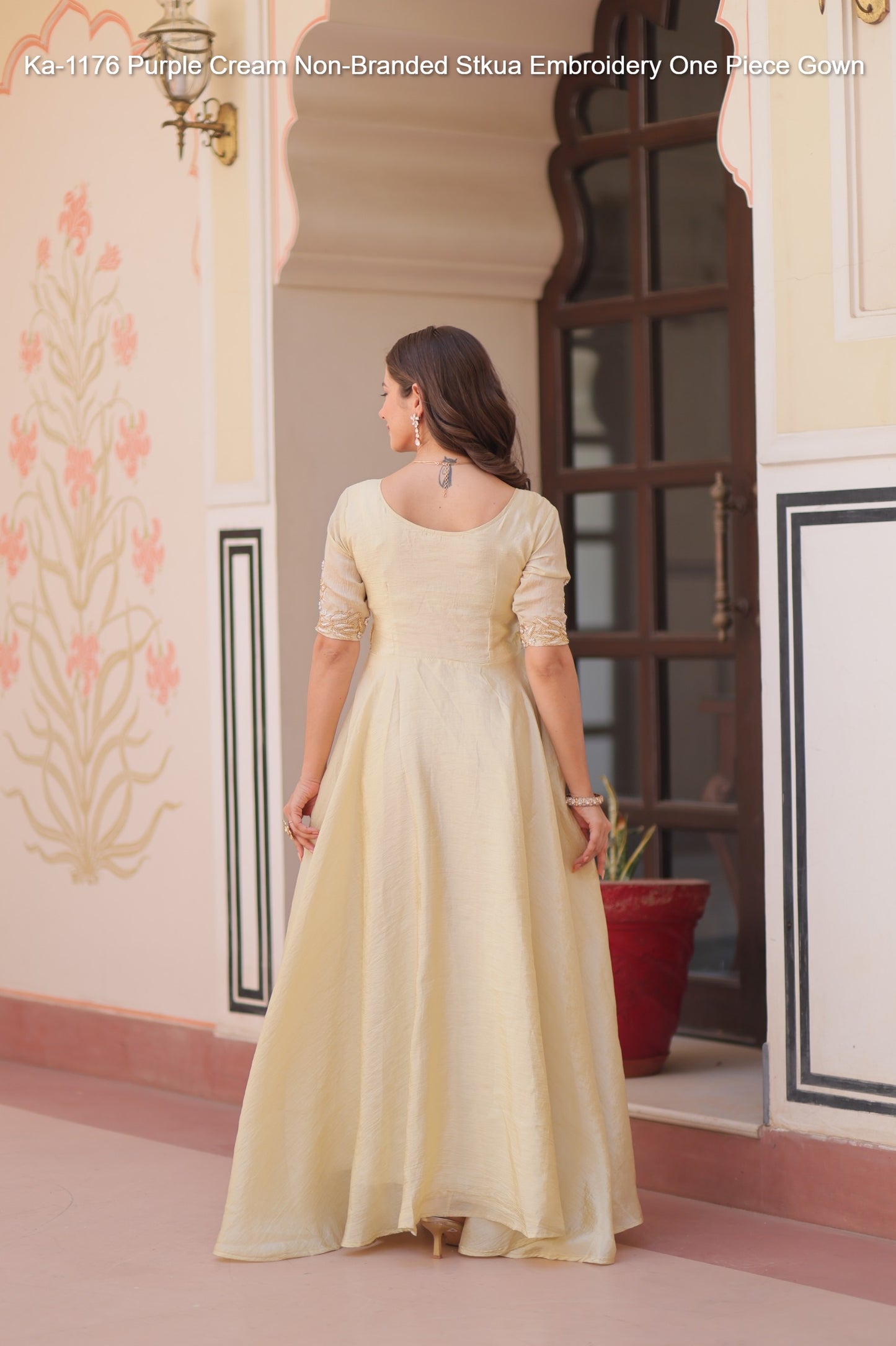 Ka-1176 Purple Cream Non-Branded Stkua Embroidery One Piece Gown