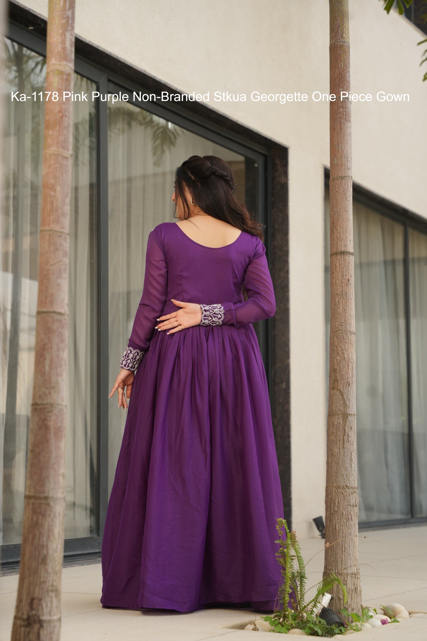Ka-1178 Pink Purple Non-Branded Stkua Georgette One Piece Gown