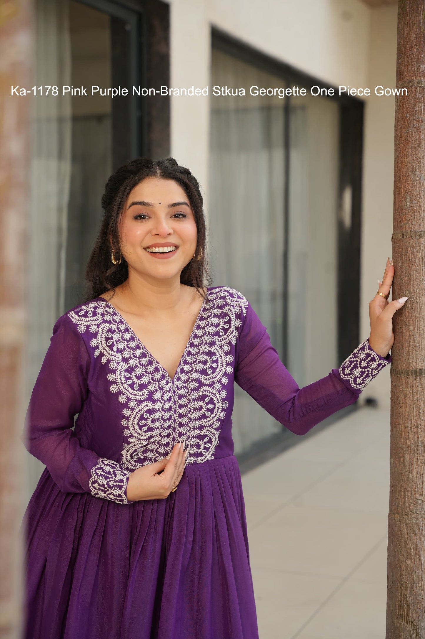 Ka-1178 Pink Purple Non-Branded Stkua Georgette One Piece Gown