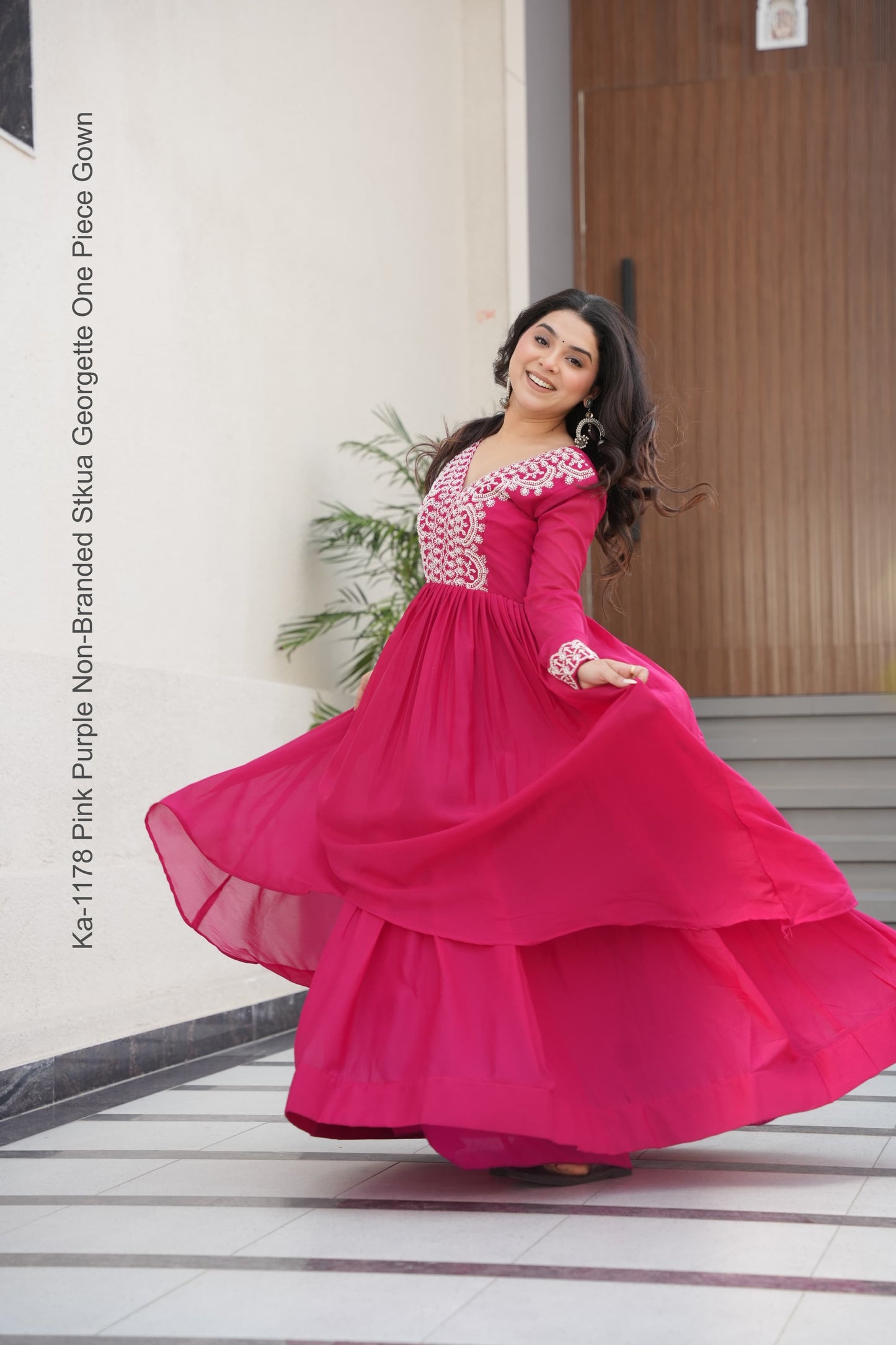 Ka-1178 Pink Purple Non-Branded Stkua Georgette One Piece Gown