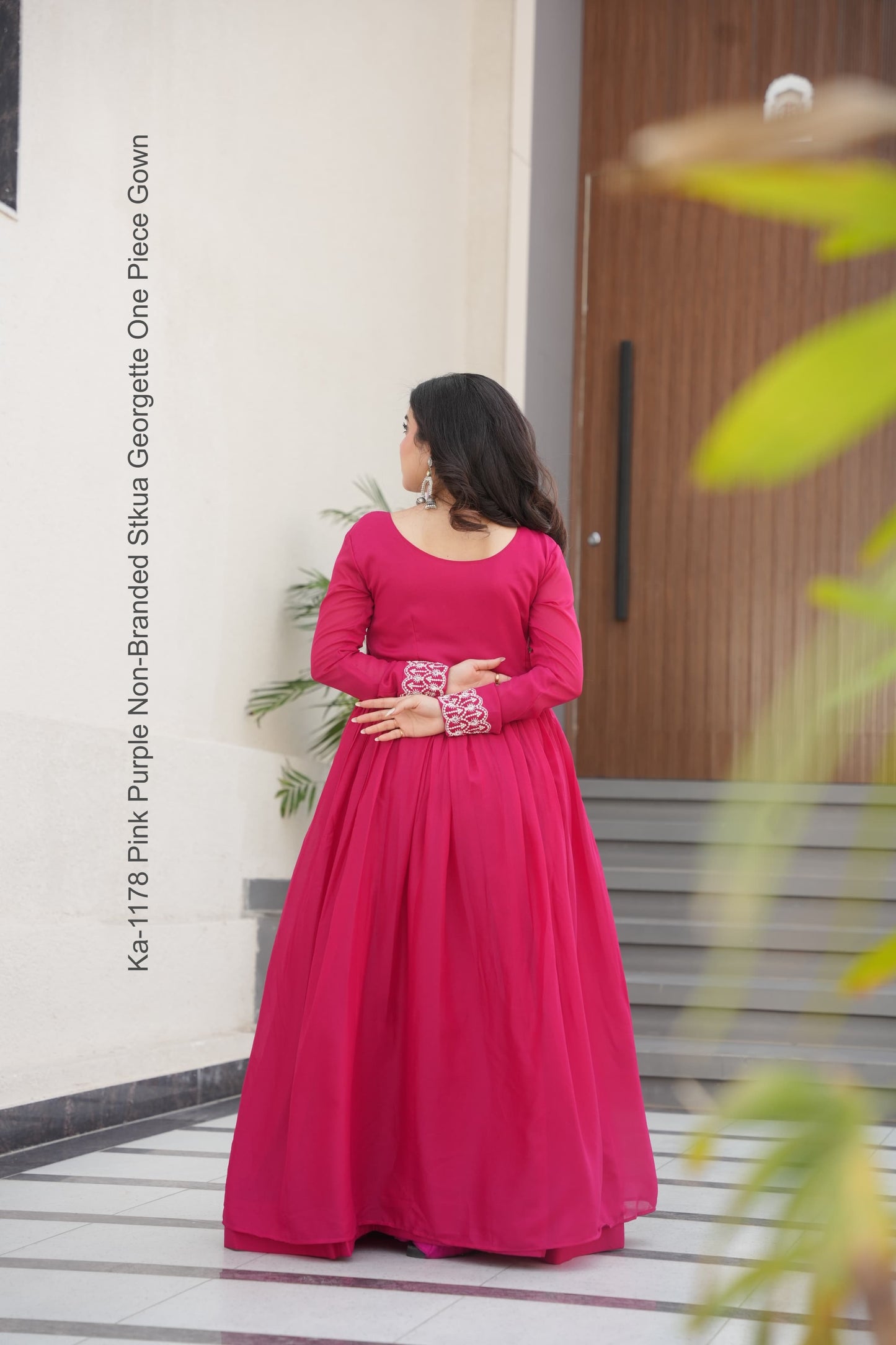 Ka-1178 Pink Purple Non-Branded Stkua Georgette One Piece Gown