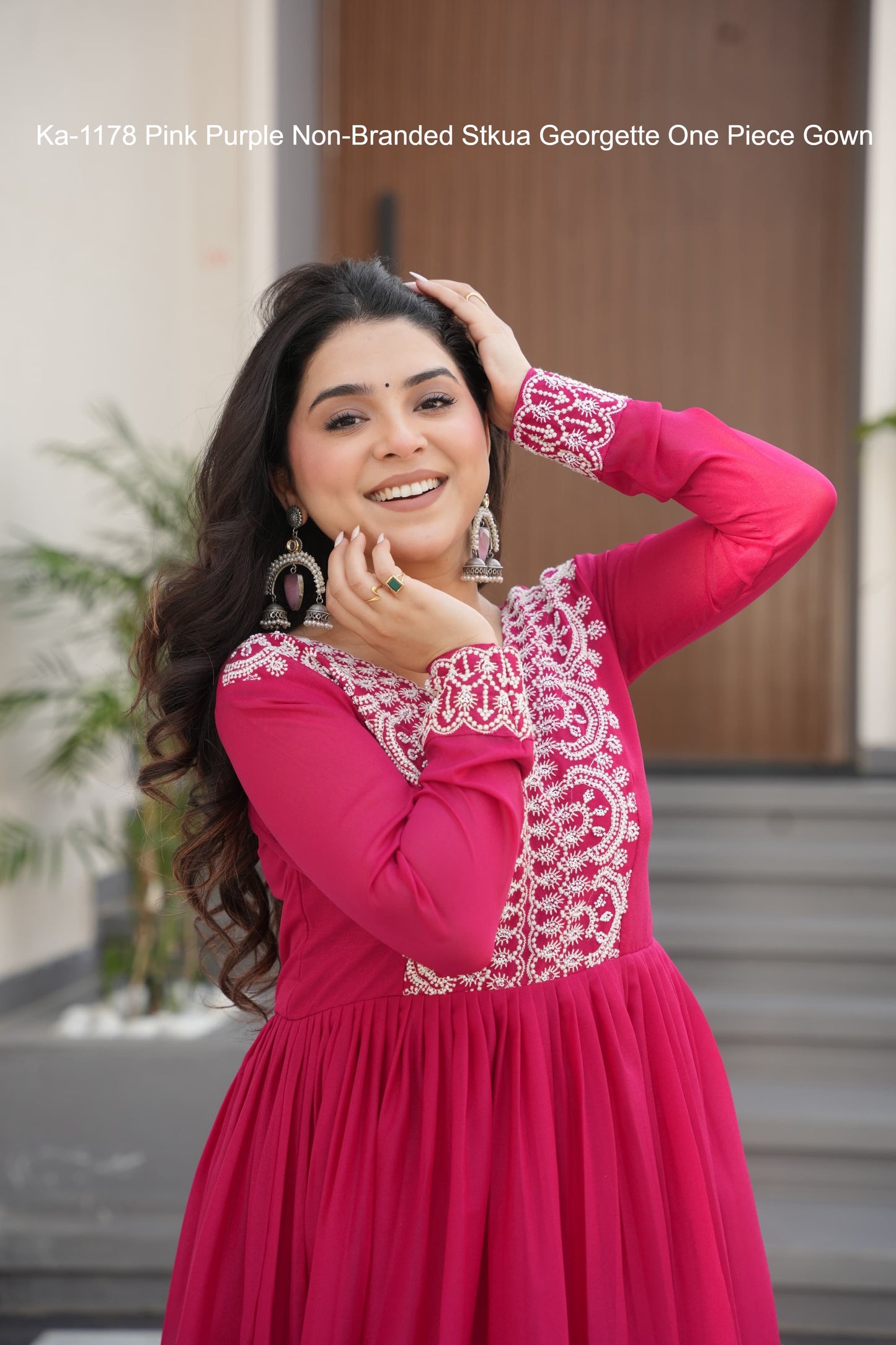 Ka-1178 Pink Purple Non-Branded Stkua Georgette One Piece Gown