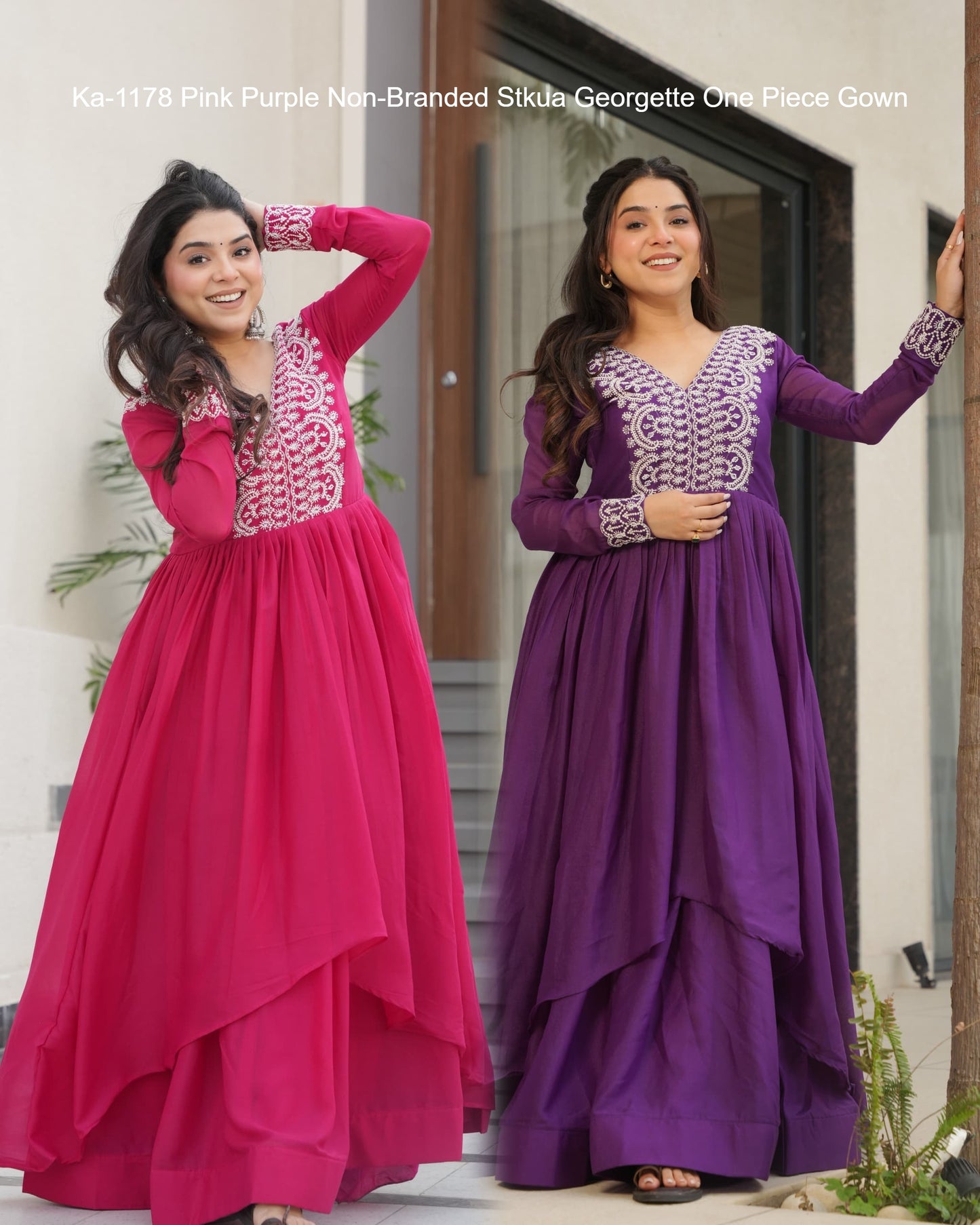 Ka-1178 Pink Purple Non-Branded Stkua Georgette One Piece Gown