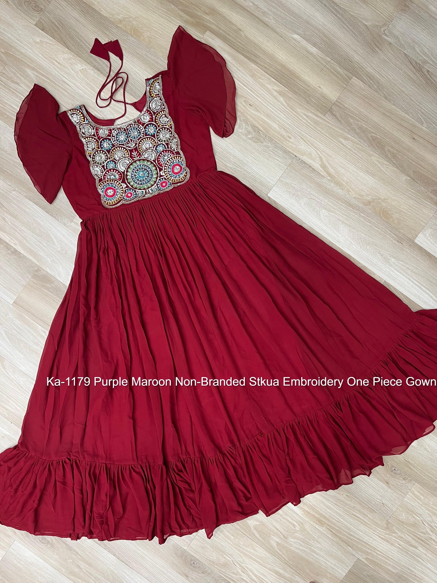 Ka-1179 Purple Maroon Non-Branded Stkua Embroidery One Piece Gown
