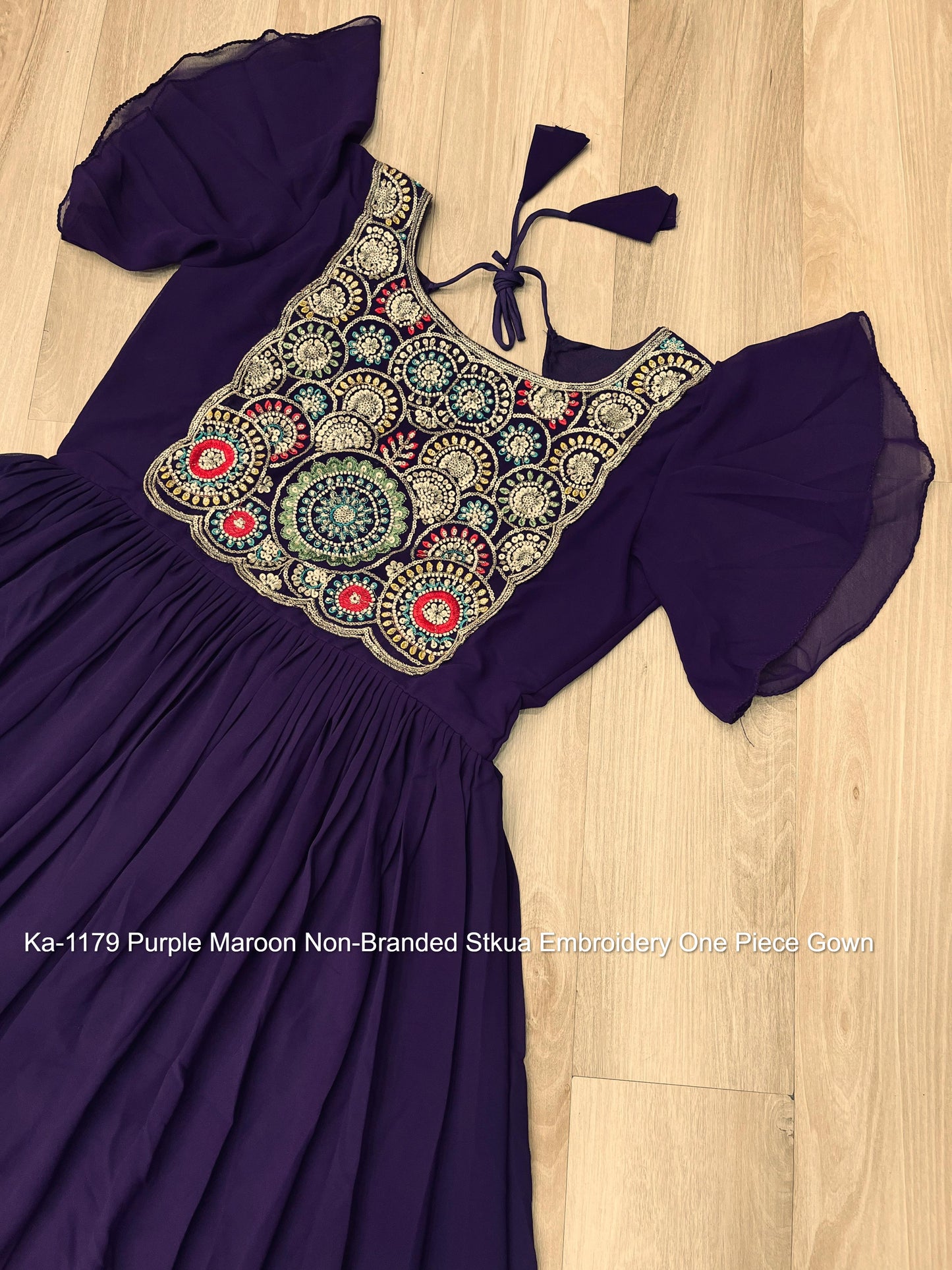 Ka-1179 Purple Maroon Non-Branded Stkua Embroidery One Piece Gown