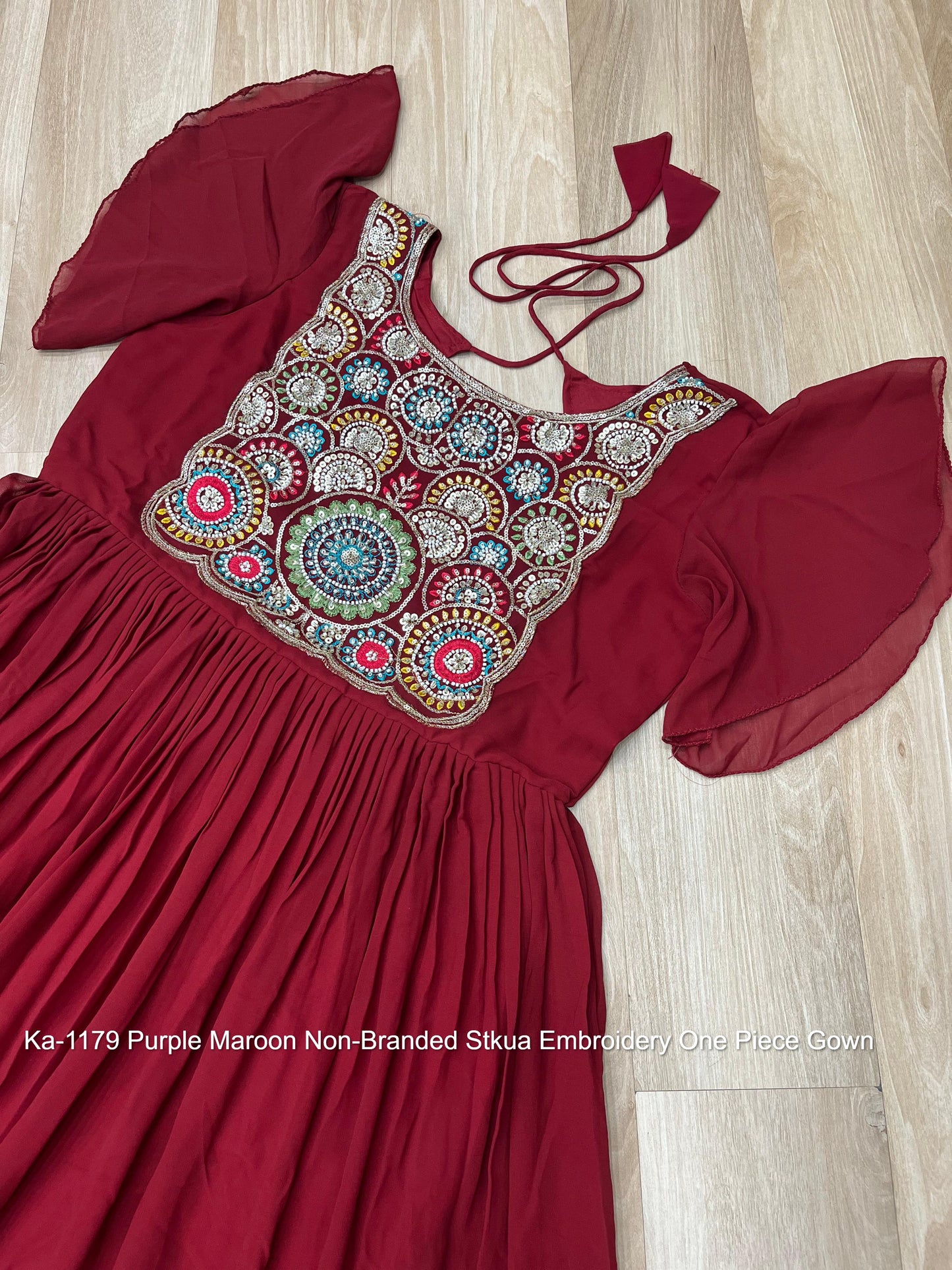 Ka-1179 Purple Maroon Non-Branded Stkua Embroidery One Piece Gown