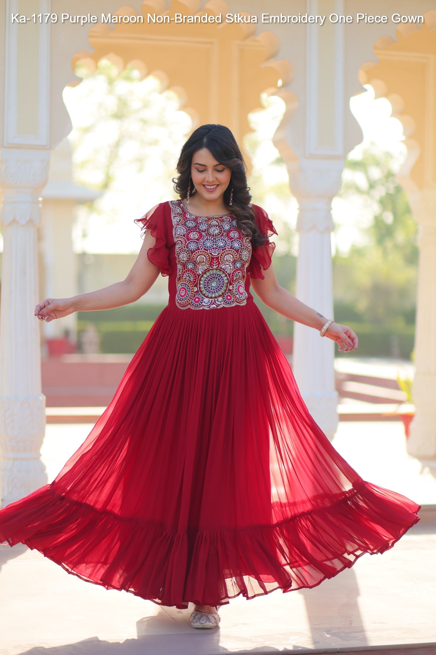 Ka-1179 Purple Maroon Non-Branded Stkua Embroidery One Piece Gown