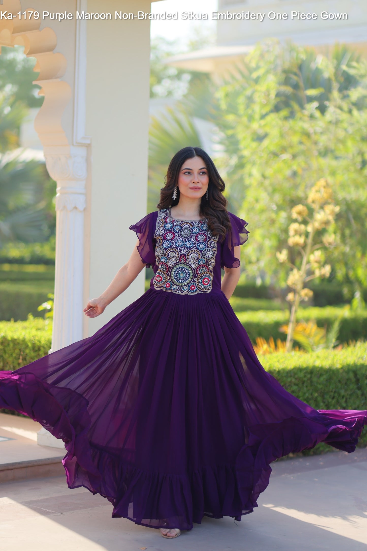 Ka-1179 Purple Maroon Non-Branded Stkua Embroidery One Piece Gown