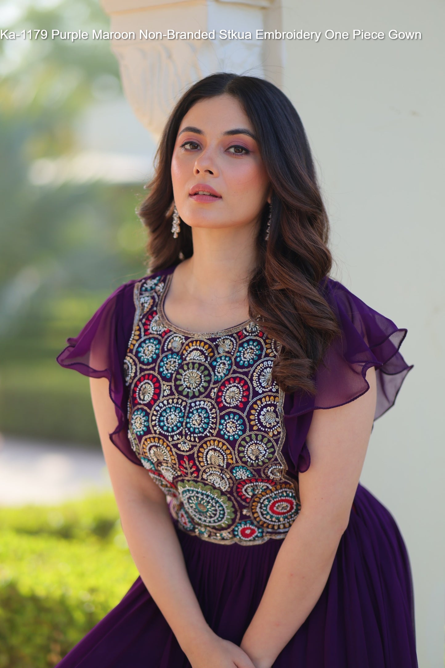 Ka-1179 Purple Maroon Non-Branded Stkua Embroidery One Piece Gown