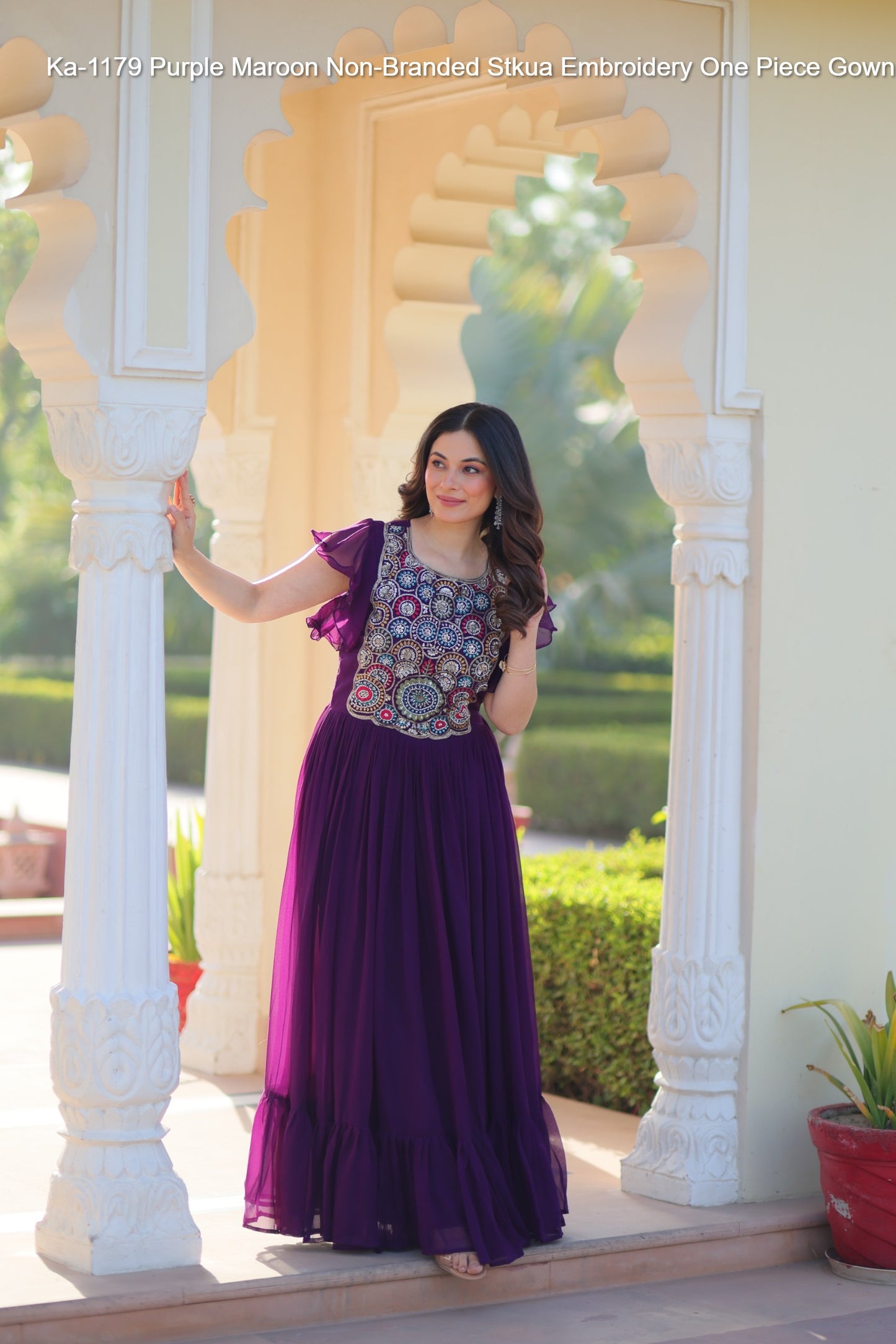 Ka-1179 Purple Maroon Non-Branded Stkua Embroidery One Piece Gown