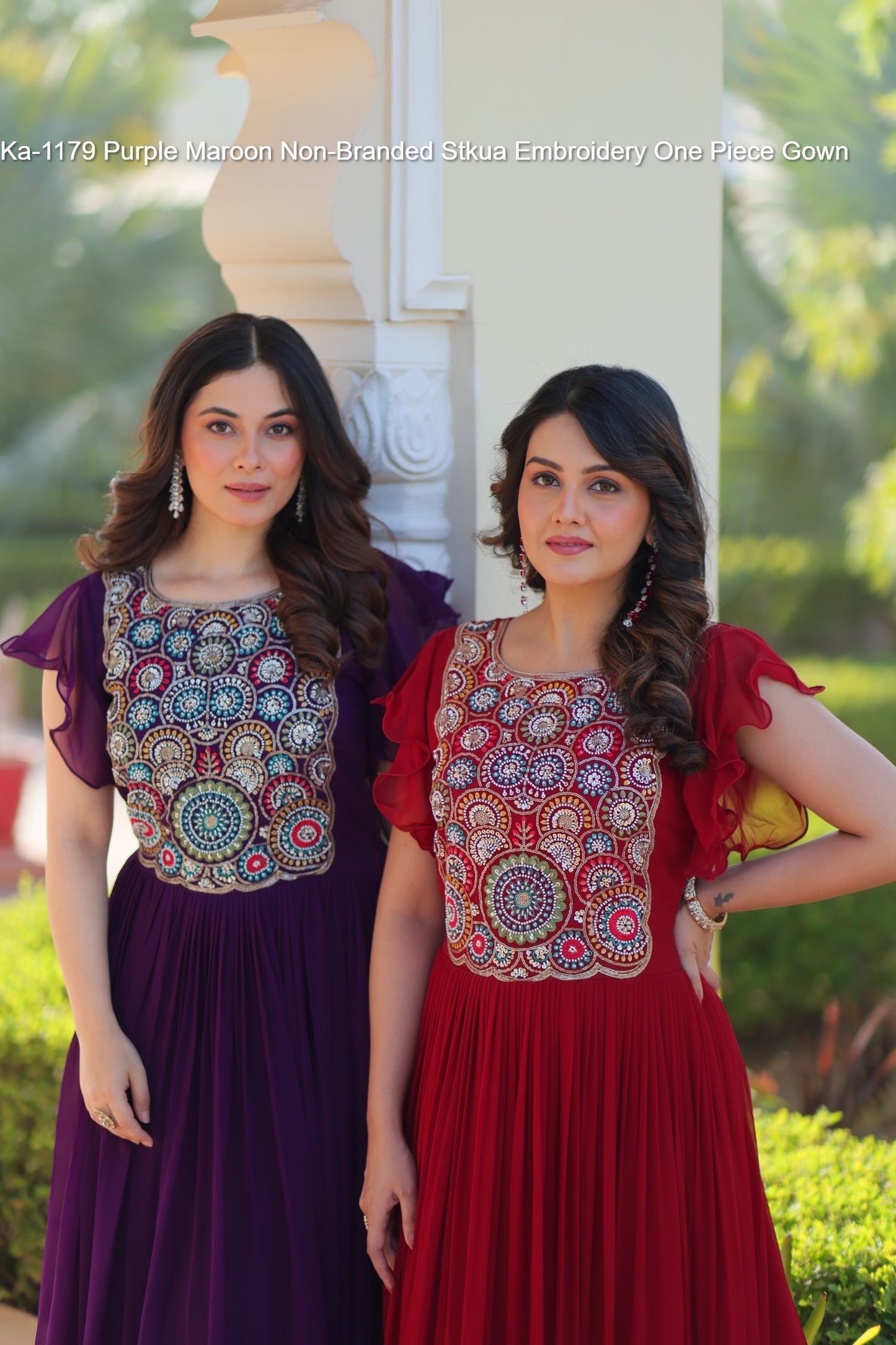 Ka-1179 Purple Maroon Non-Branded Stkua Embroidery One Piece Gown