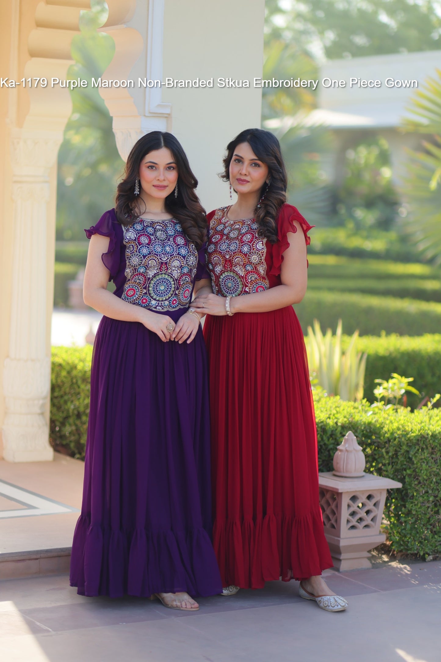 Ka-1179 Purple Maroon Non-Branded Stkua Embroidery One Piece Gown