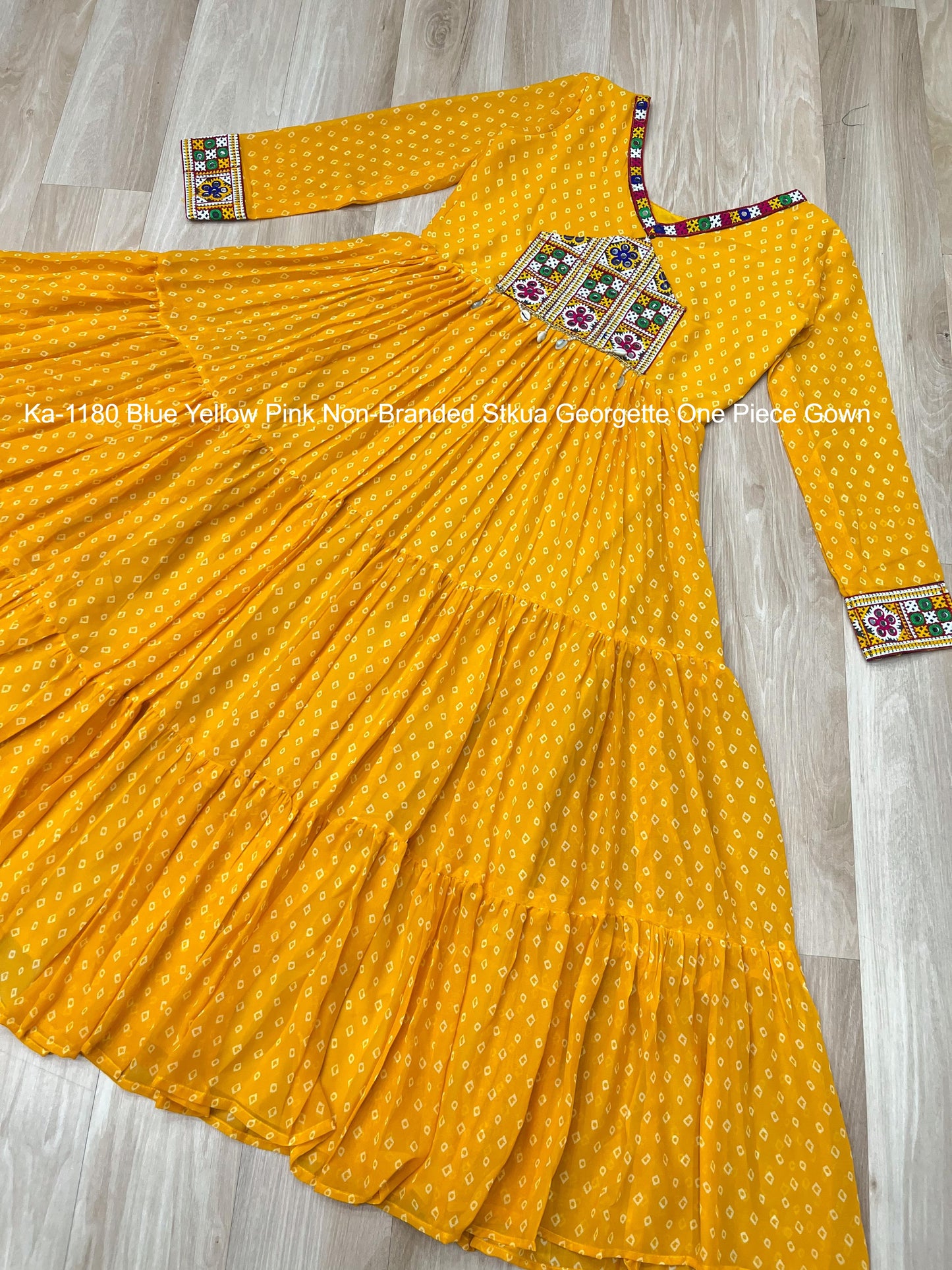 Ka-1180 Blue Yellow Pink Non-Branded Stkua Georgette One Piece Gown