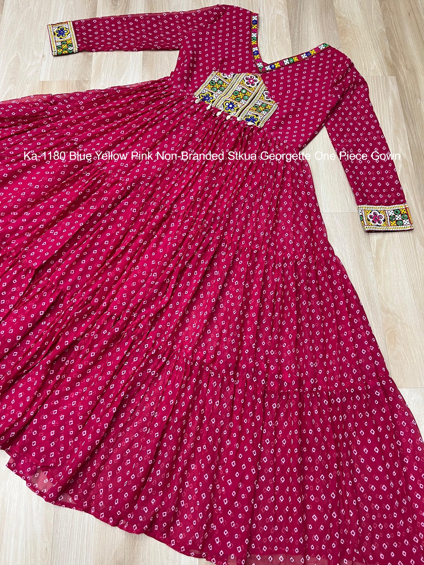 Ka-1180 Blue Yellow Pink Non-Branded Stkua Georgette One Piece Gown