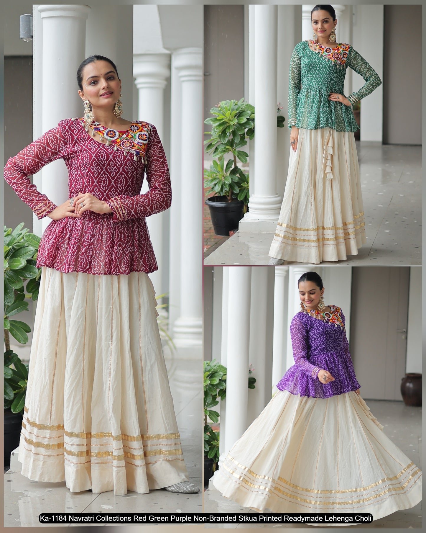 Ka-1184 Navratri Collections Red Green Purple Non-Branded Stkua Printed Readymade Lehenga Choli