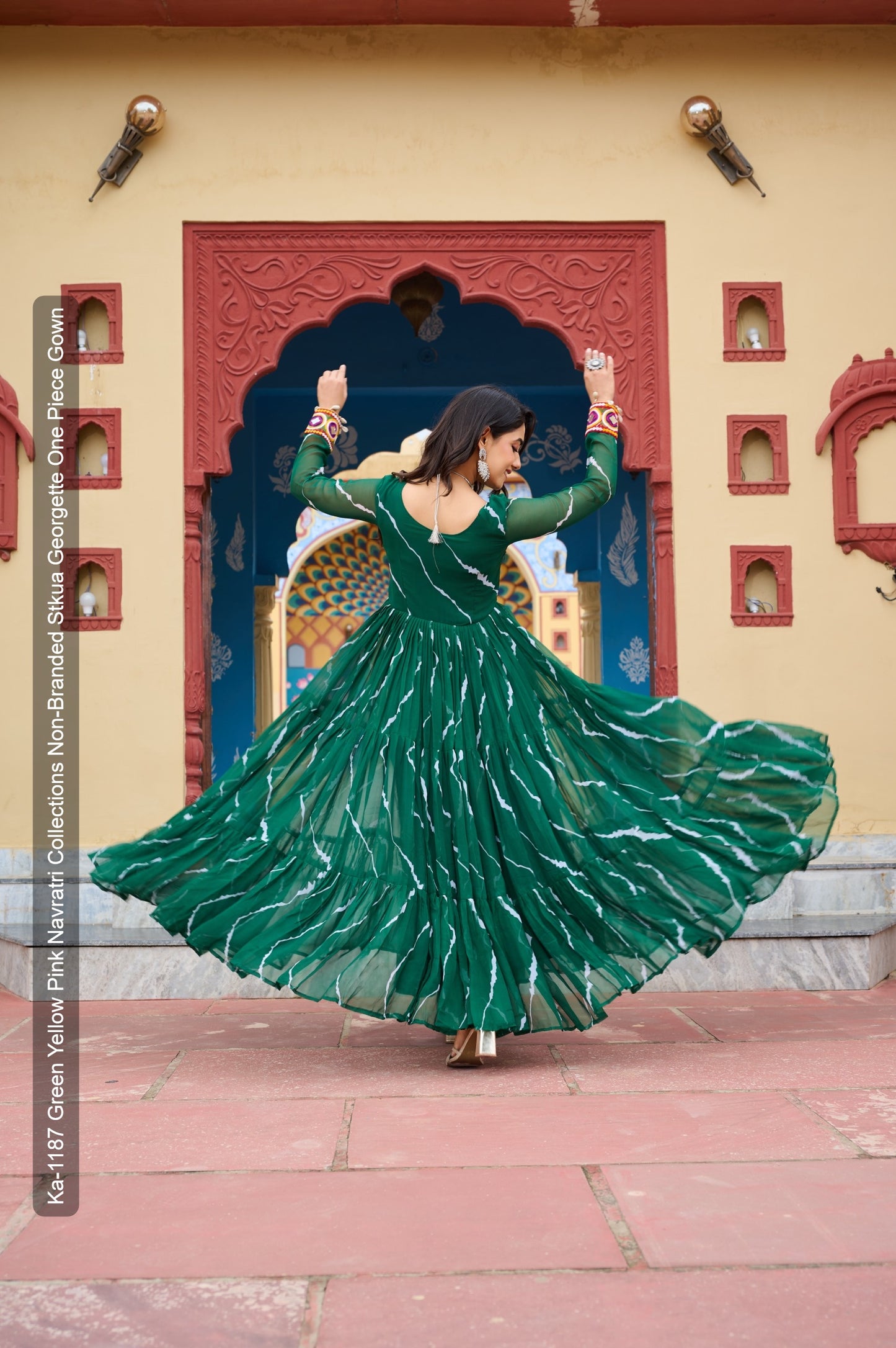 Ka-1187 Green Yellow Pink Navratri Collections Non-Branded Stkua Georgette One Piece Gown