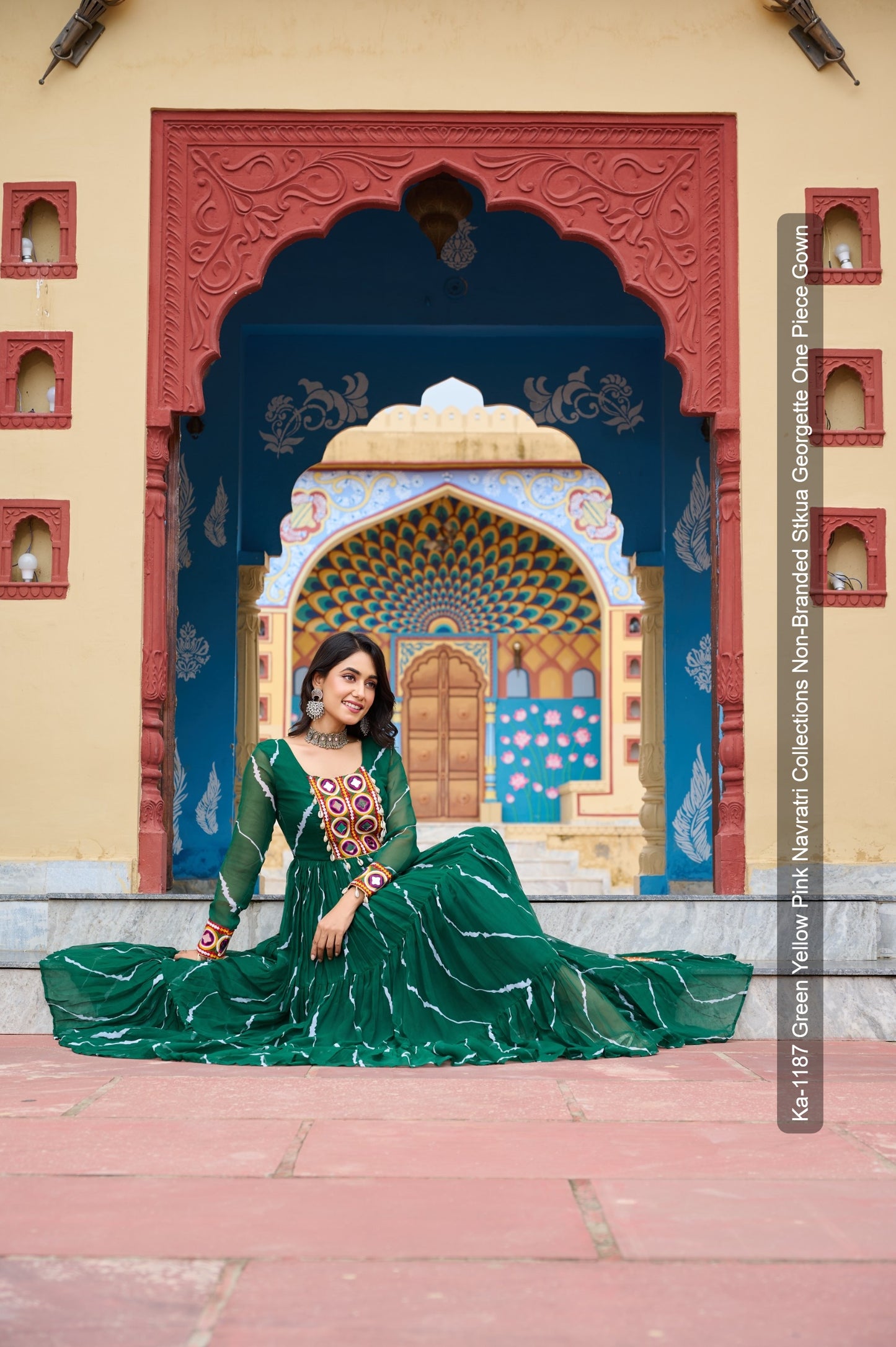 Ka-1187 Green Yellow Pink Navratri Collections Non-Branded Stkua Georgette One Piece Gown