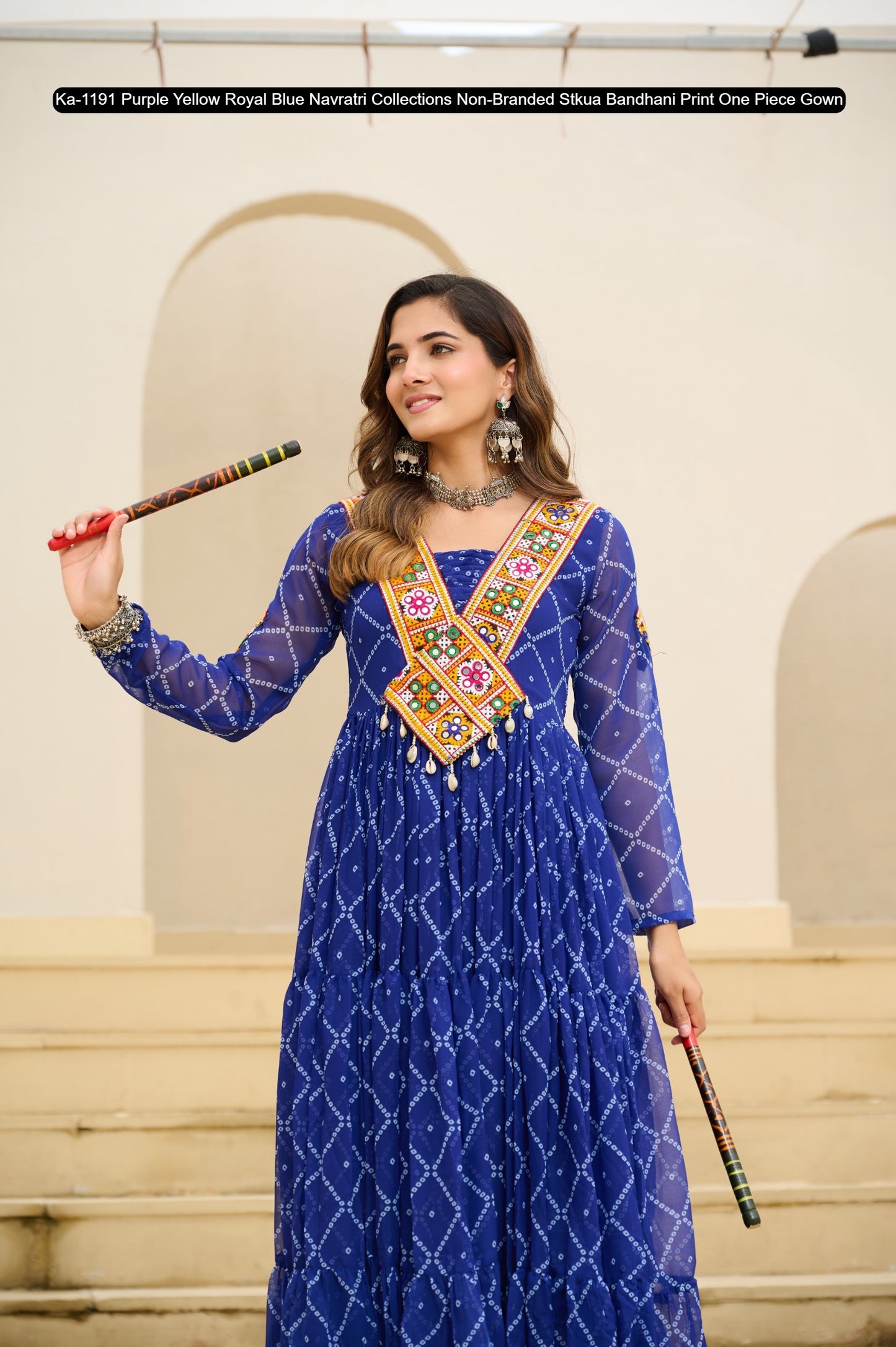 Ka-1191 Purple Yellow Royal Blue Navratri Collections Non-Branded Stkua Bandhani Print One Piece Gown