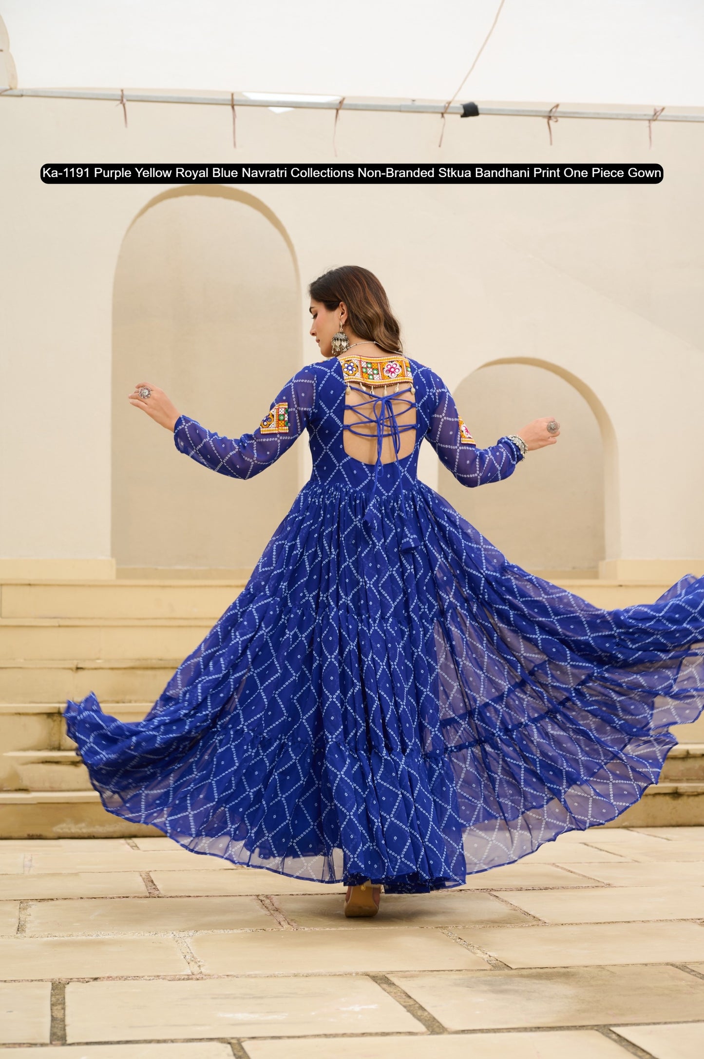 Ka-1191 Purple Yellow Royal Blue Navratri Collections Non-Branded Stkua Bandhani Print One Piece Gown