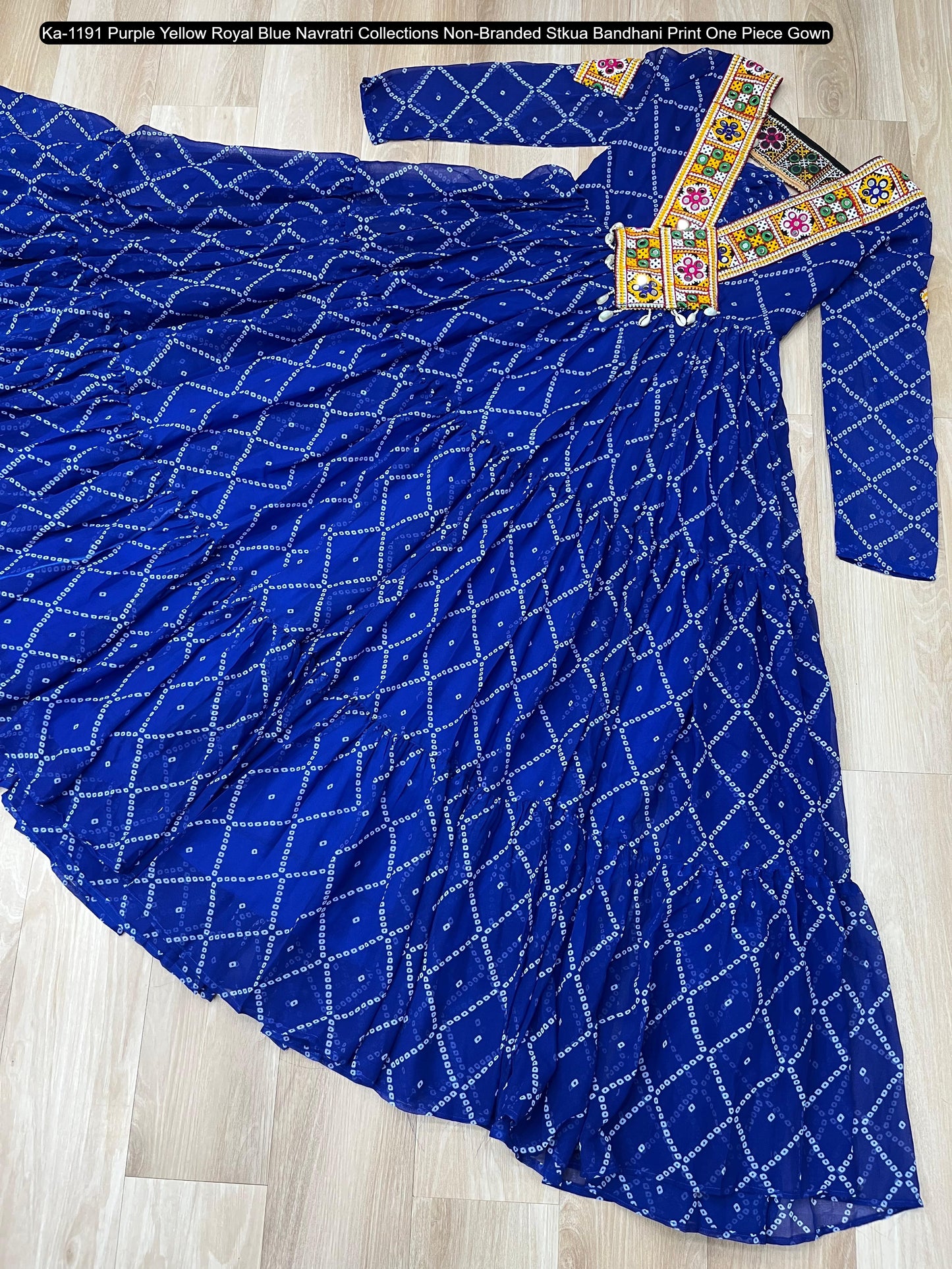 Ka-1191 Purple Yellow Royal Blue Navratri Collections Non-Branded Stkua Bandhani Print One Piece Gown