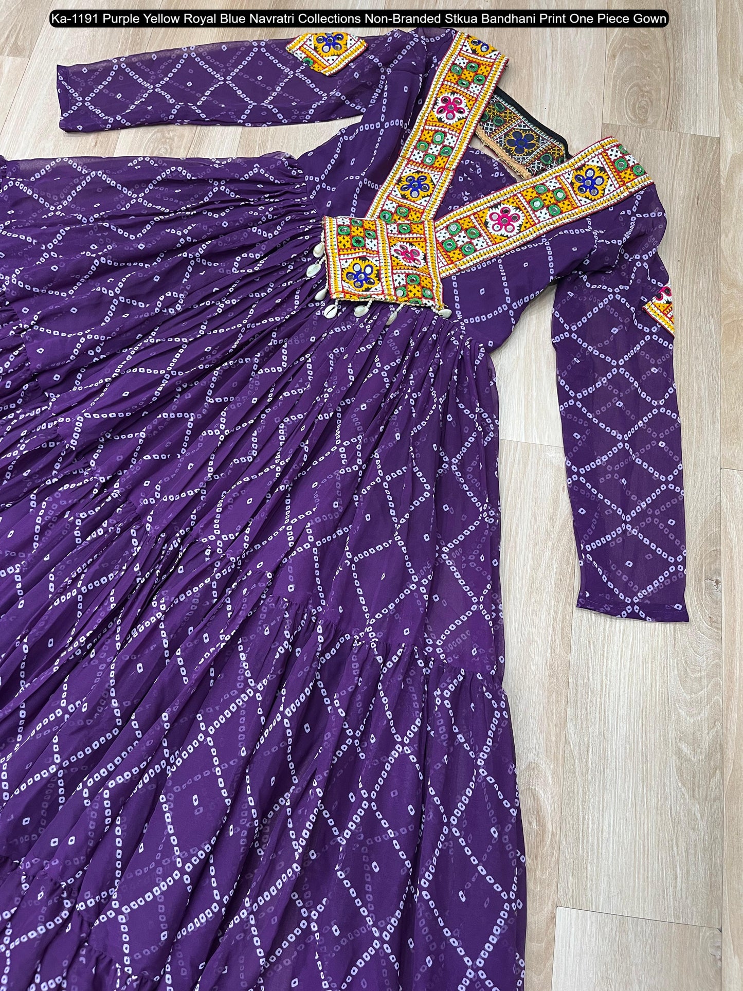 Ka-1191 Purple Yellow Royal Blue Navratri Collections Non-Branded Stkua Bandhani Print One Piece Gown
