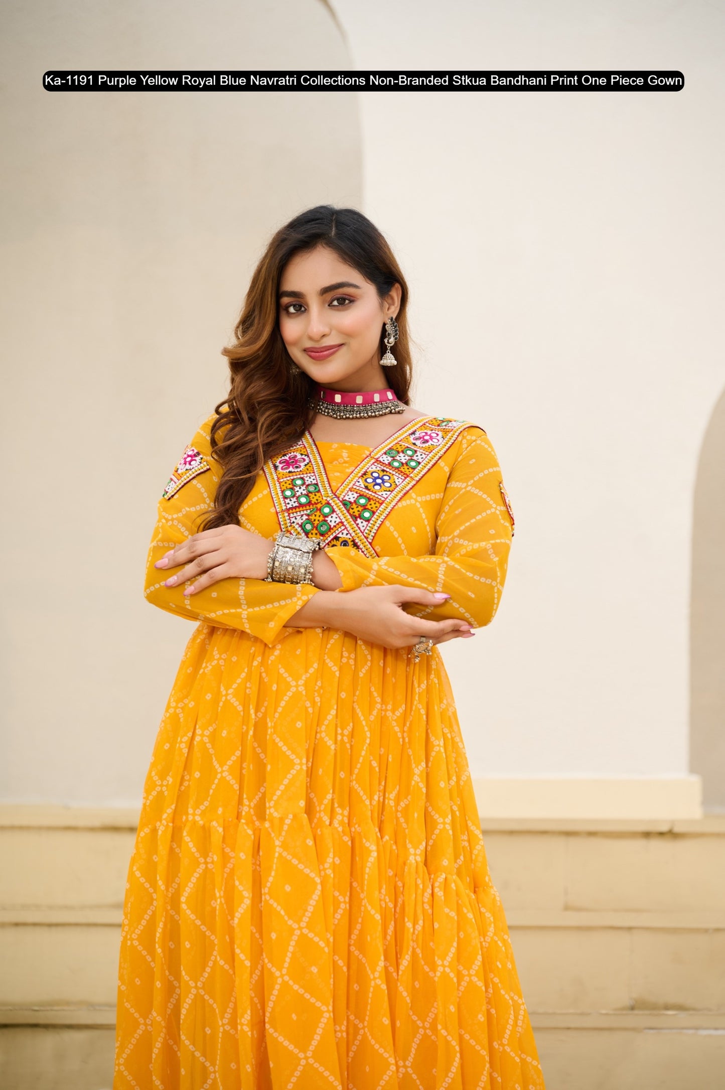 Ka-1191 Purple Yellow Royal Blue Navratri Collections Non-Branded Stkua Bandhani Print One Piece Gown