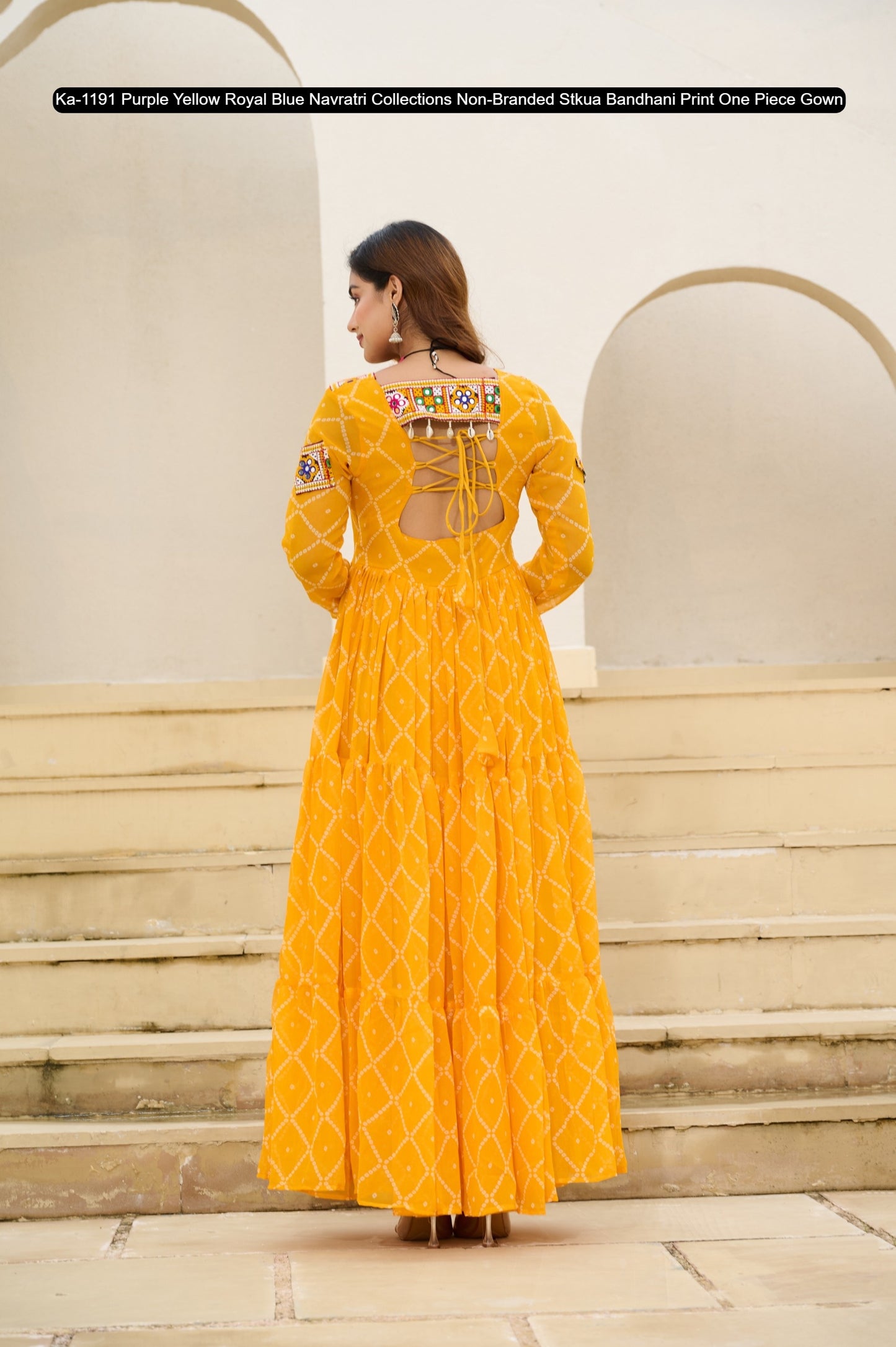 Ka-1191 Purple Yellow Royal Blue Navratri Collections Non-Branded Stkua Bandhani Print One Piece Gown