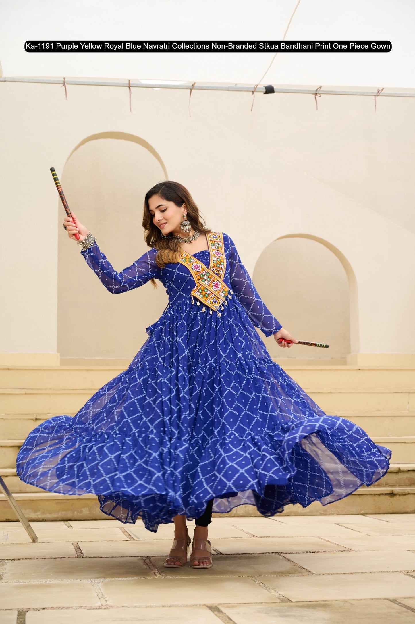 Ka-1191 Purple Yellow Royal Blue Navratri Collections Non-Branded Stkua Bandhani Print One Piece Gown