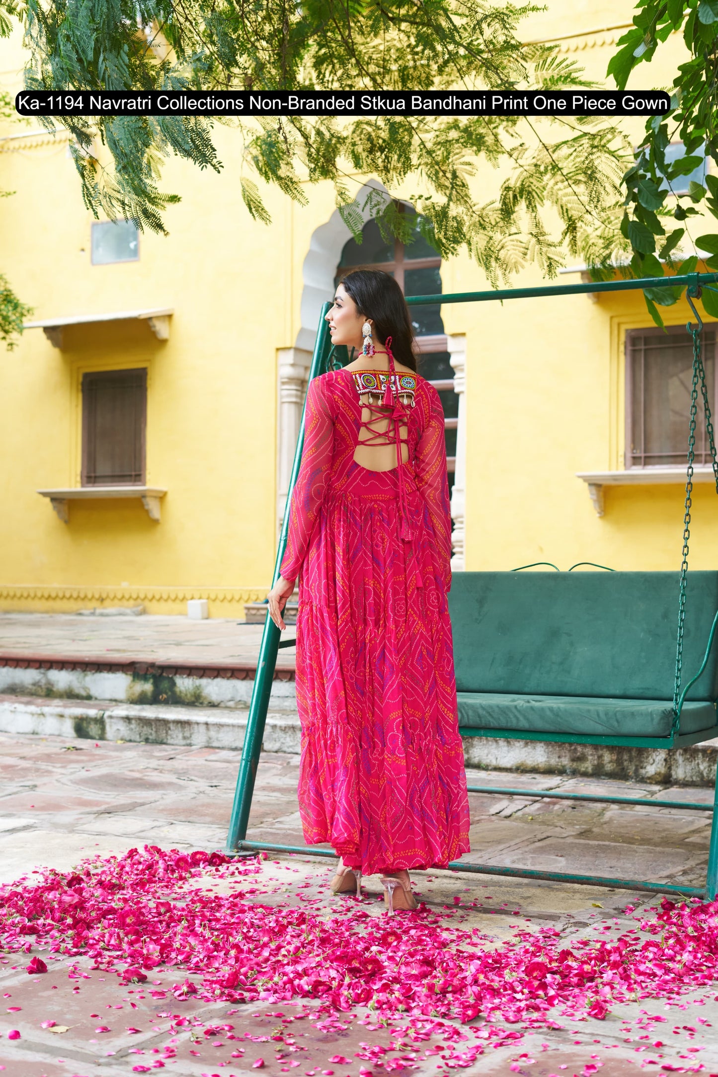 Ka-1194 Navratri Collections Non-Branded Stkua Bandhani Print One Piece Gown
