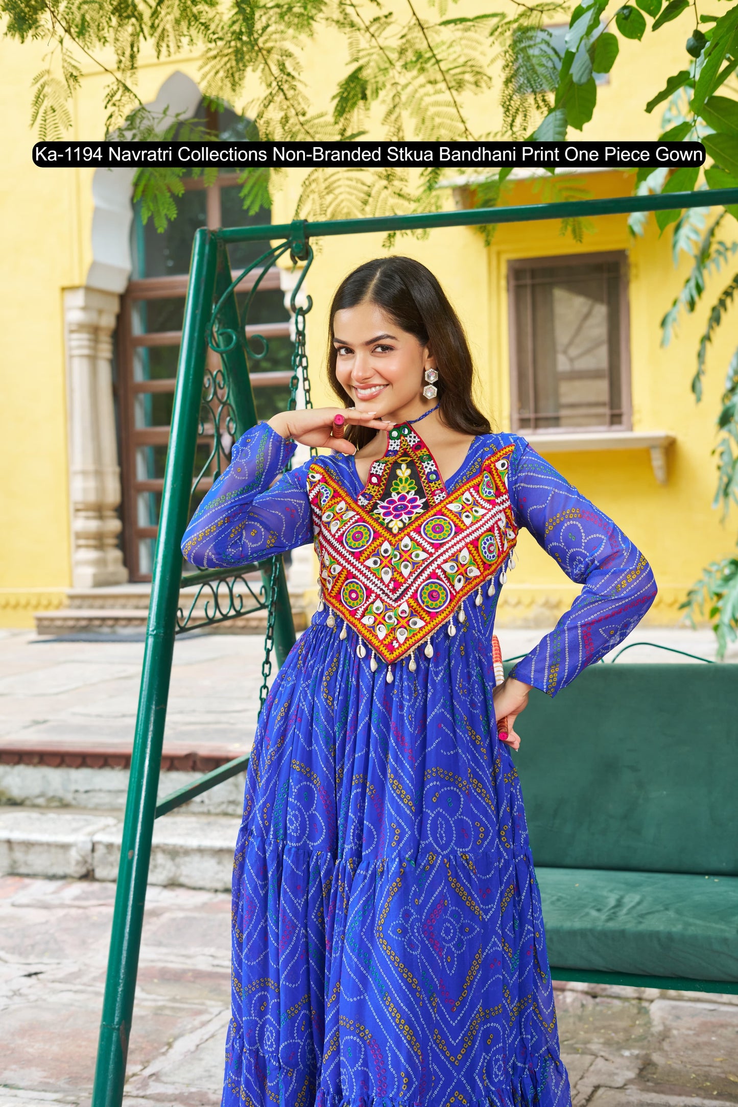 Ka-1194 Navratri Collections Non-Branded Stkua Bandhani Print One Piece Gown