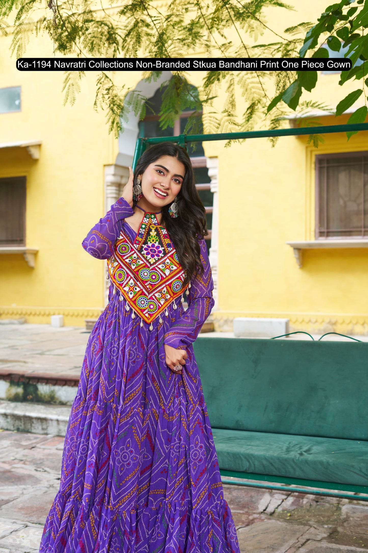 Ka-1194 Navratri Collections Non-Branded Stkua Bandhani Print One Piece Gown