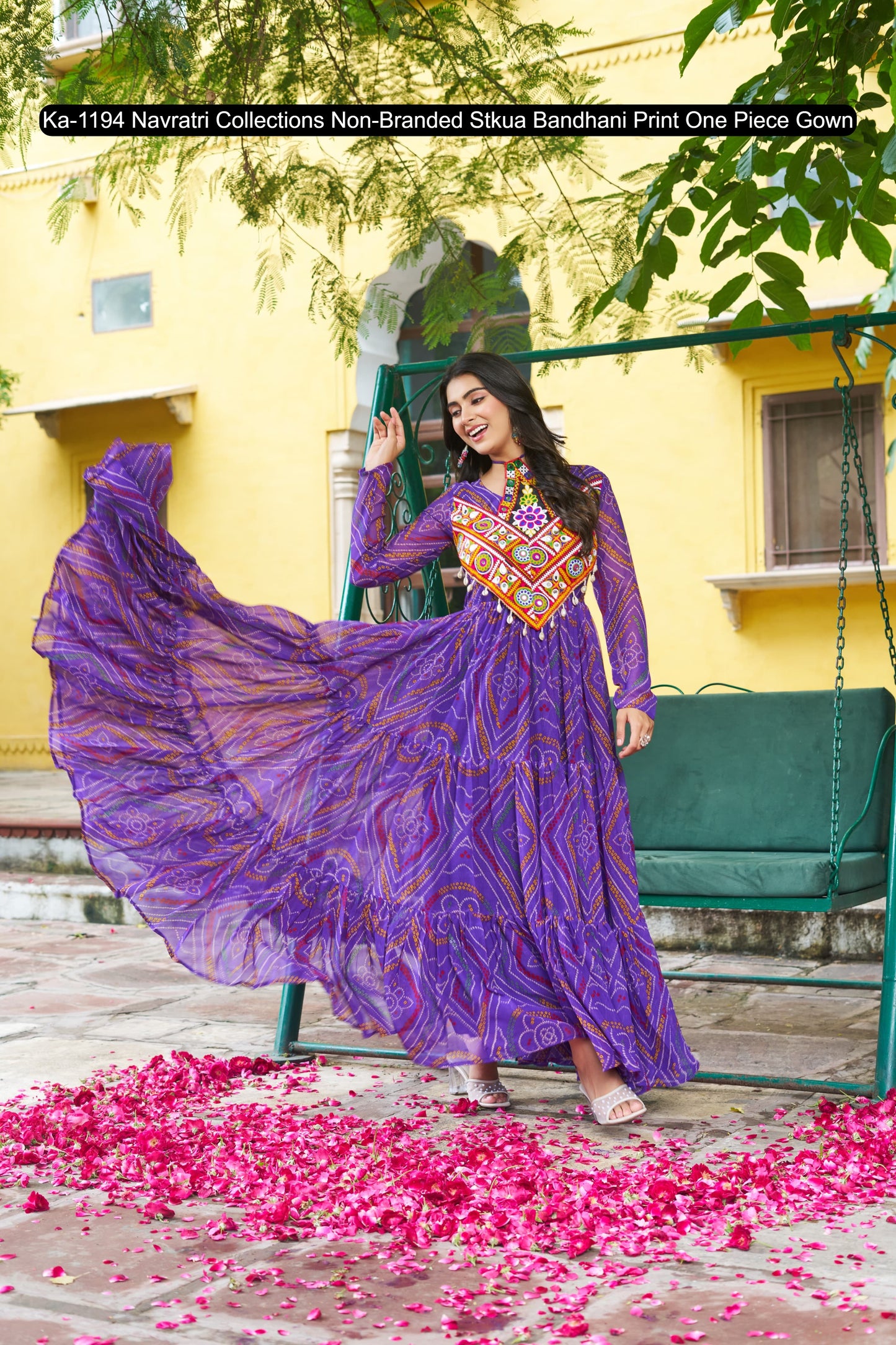 Ka-1194 Navratri Collections Non-Branded Stkua Bandhani Print One Piece Gown