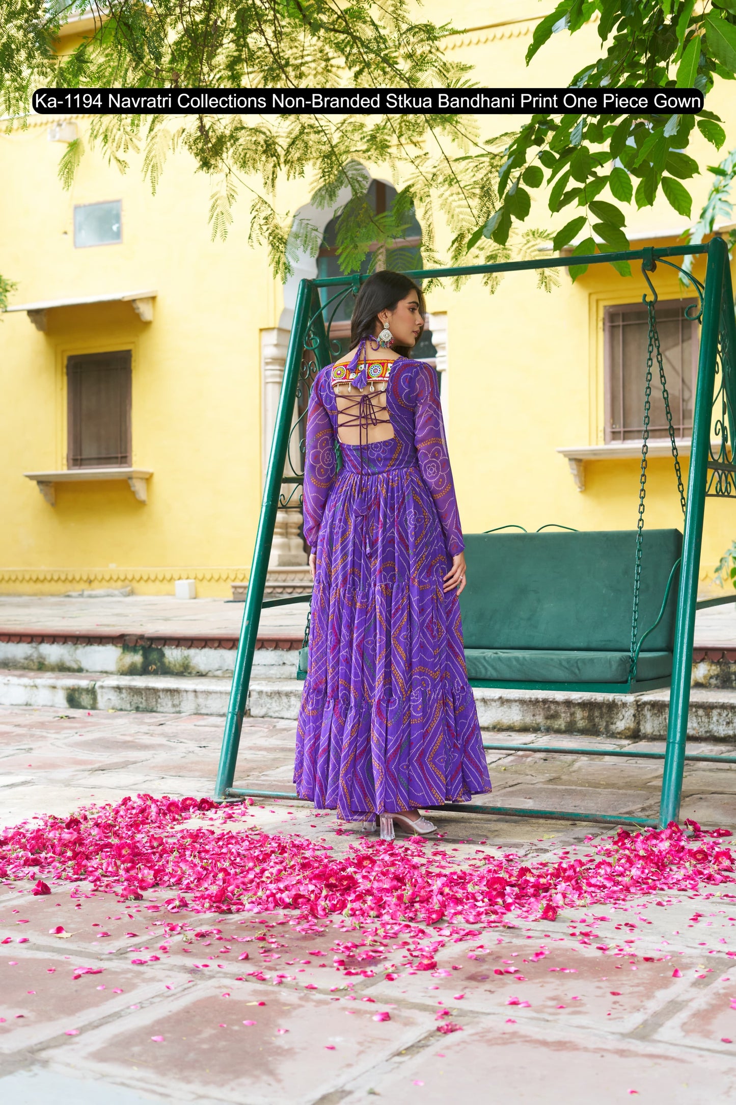 Ka-1194 Navratri Collections Non-Branded Stkua Bandhani Print One Piece Gown
