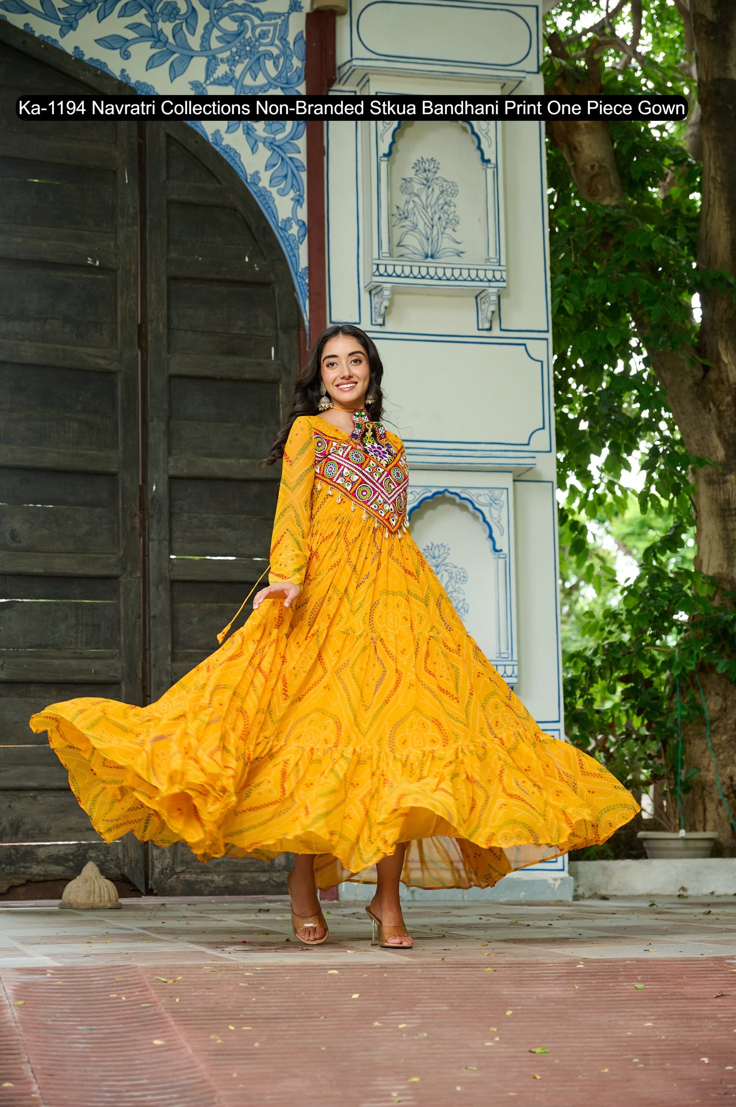 Ka-1194 Navratri Collections Non-Branded Stkua Bandhani Print One Piece Gown
