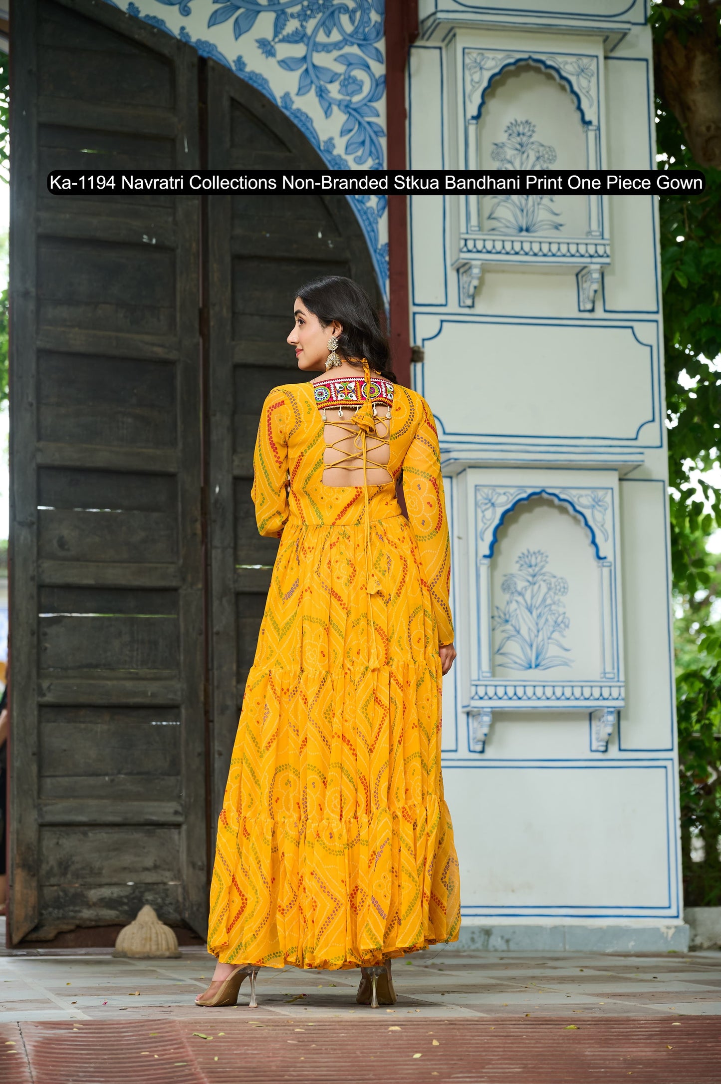 Ka-1194 Navratri Collections Non-Branded Stkua Bandhani Print One Piece Gown