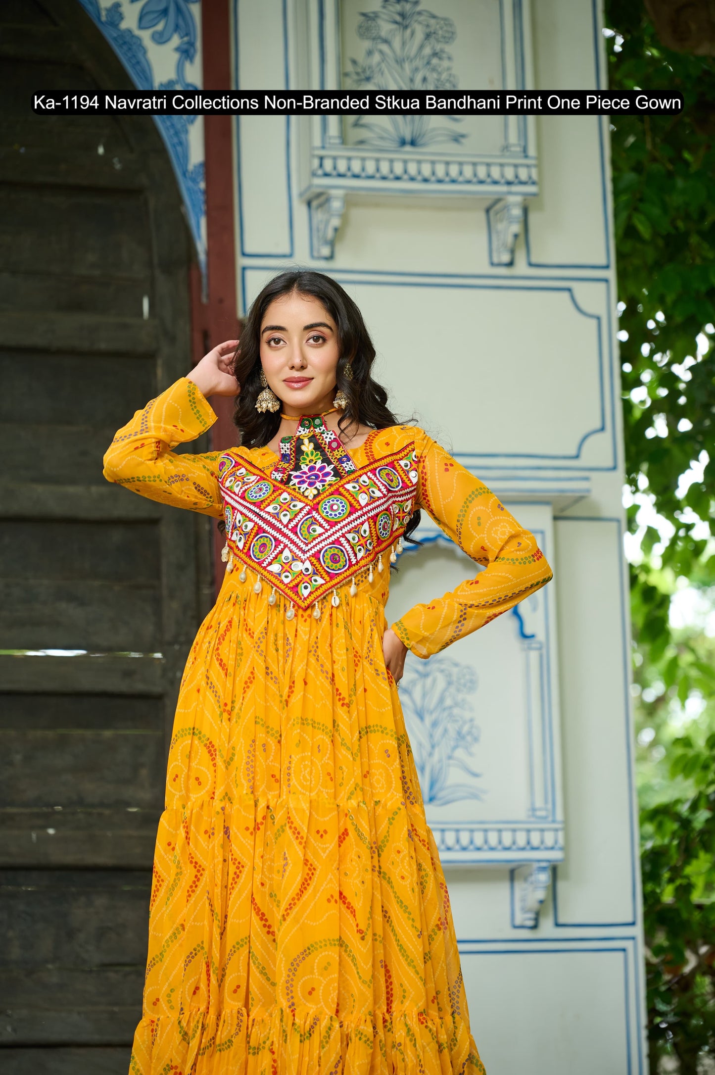Ka-1194 Navratri Collections Non-Branded Stkua Bandhani Print One Piece Gown