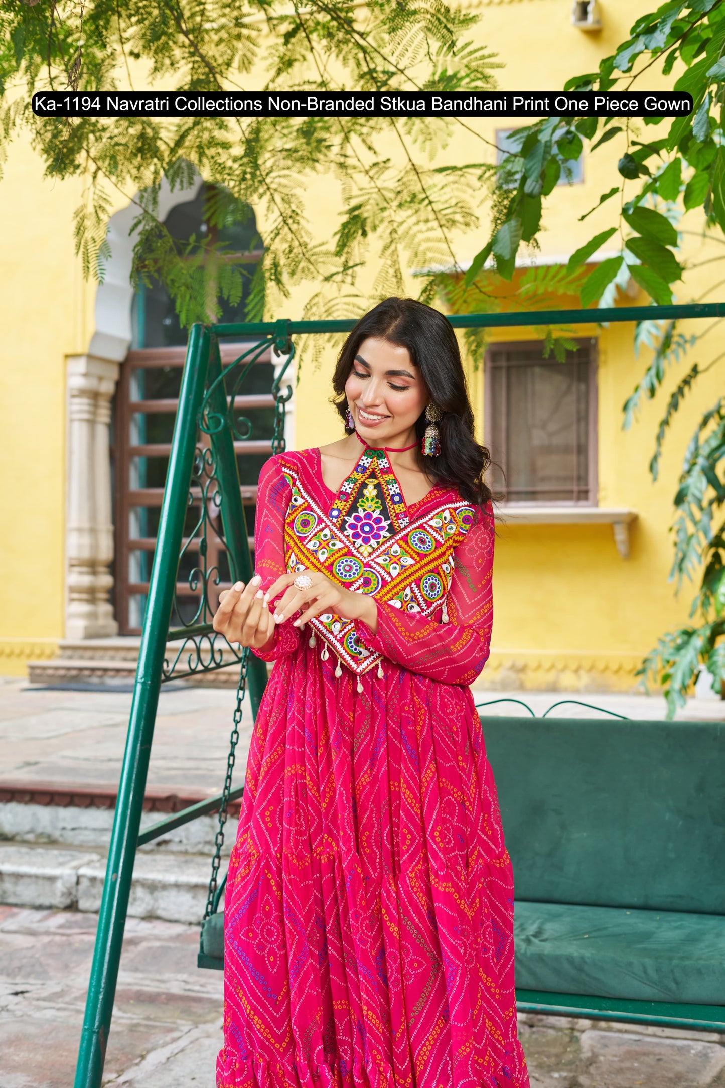 Ka-1194 Navratri Collections Non-Branded Stkua Bandhani Print One Piece Gown