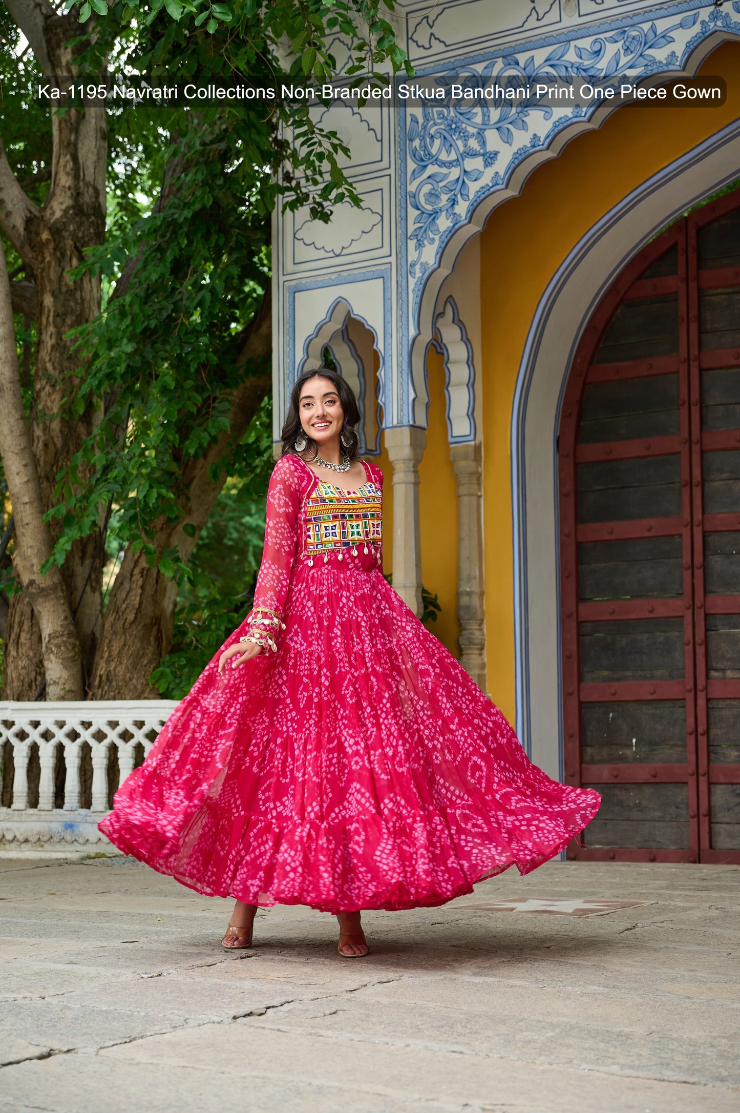 Ka-1195 Navratri Collections Non-Branded Stkua Bandhani Print One Piece Gown