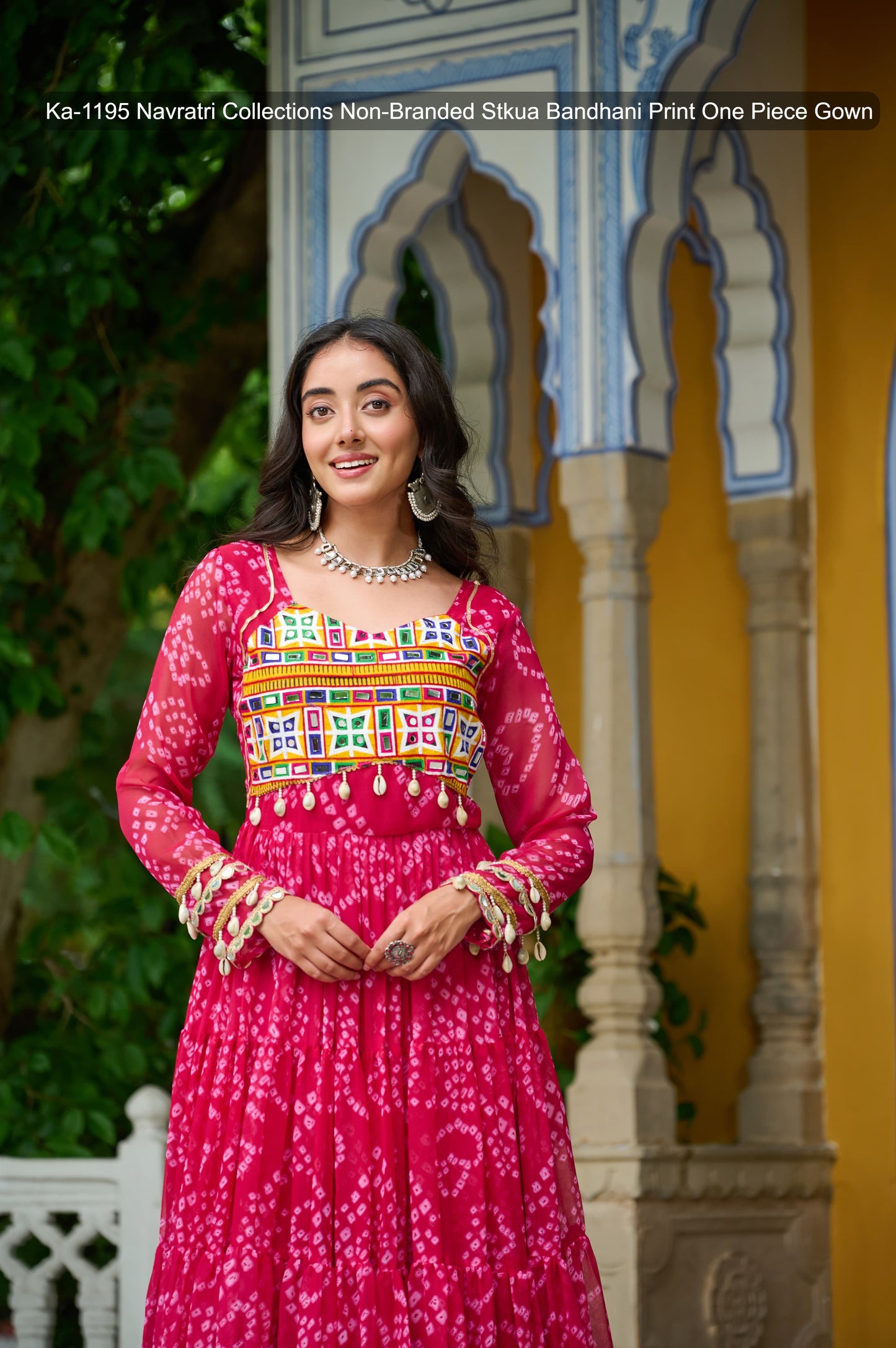 Ka-1195 Navratri Collections Non-Branded Stkua Bandhani Print One Piece Gown