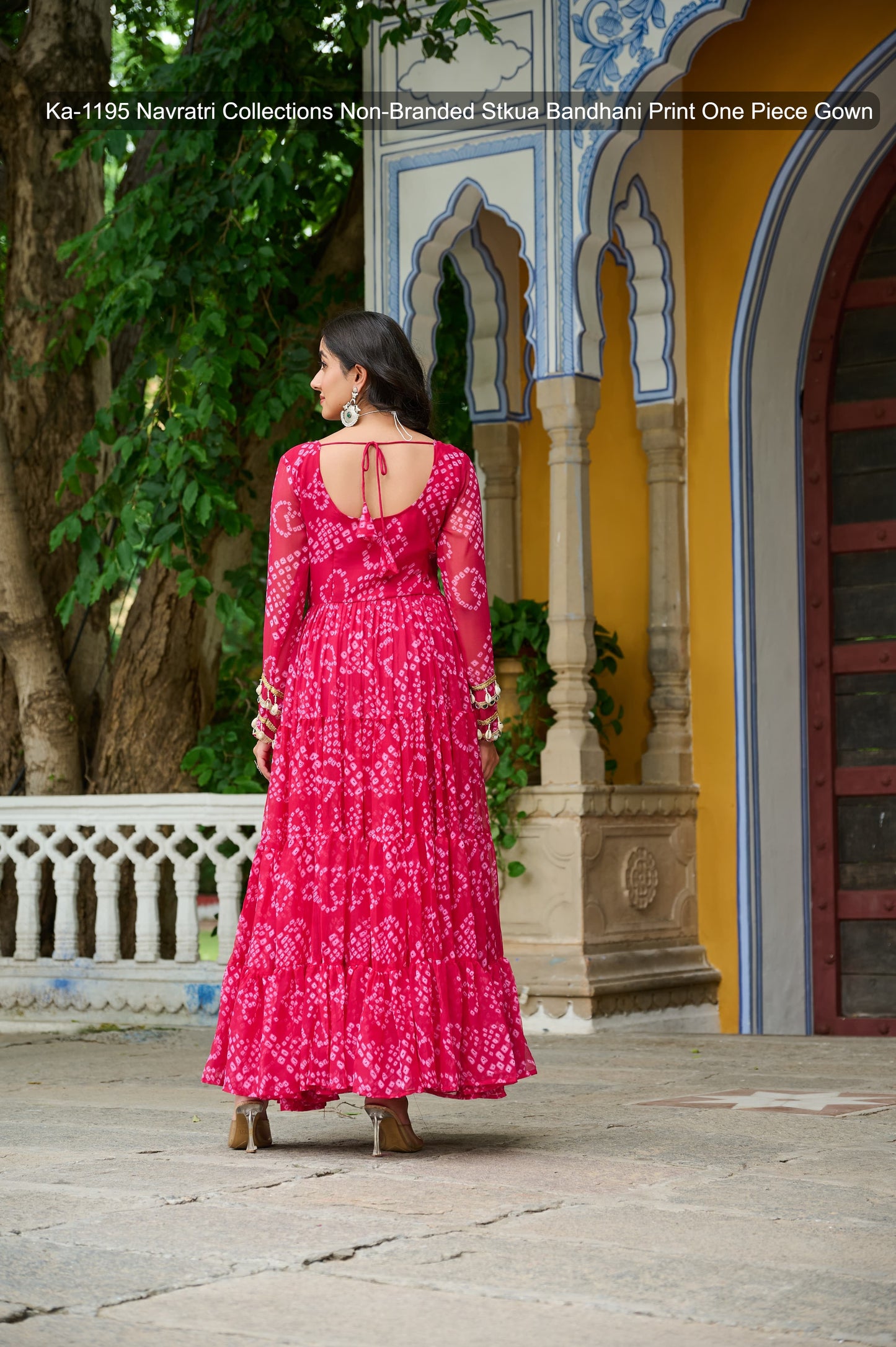 Ka-1195 Navratri Collections Non-Branded Stkua Bandhani Print One Piece Gown
