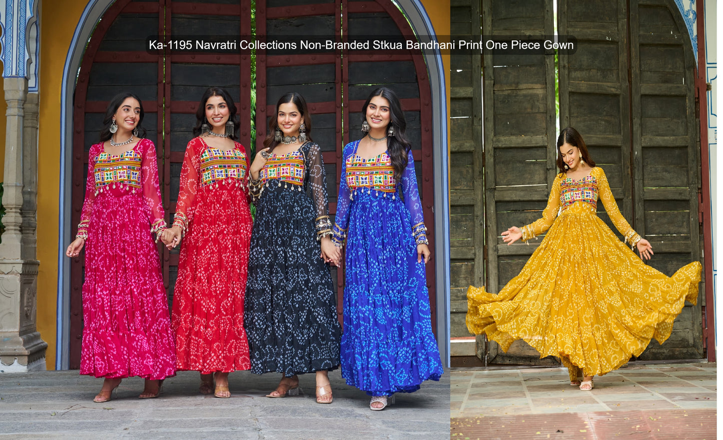 Ka-1195 Navratri Collections Non-Branded Stkua Bandhani Print One Piece Gown