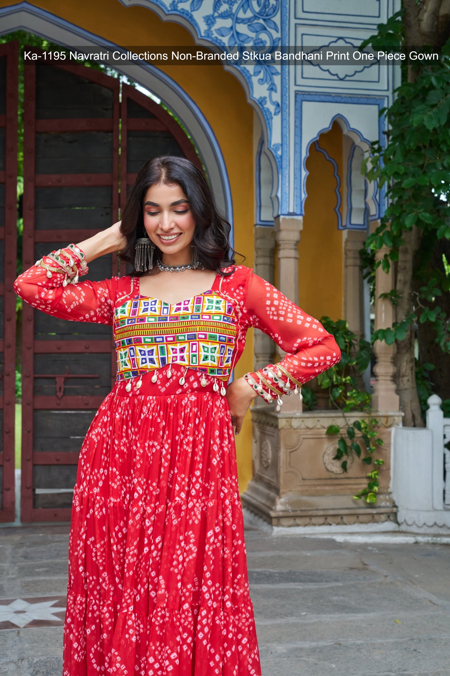Ka-1195 Navratri Collections Non-Branded Stkua Bandhani Print One Piece Gown