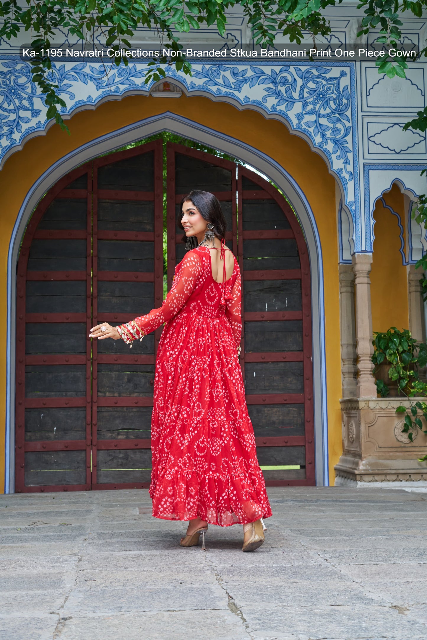 Ka-1195 Navratri Collections Non-Branded Stkua Bandhani Print One Piece Gown