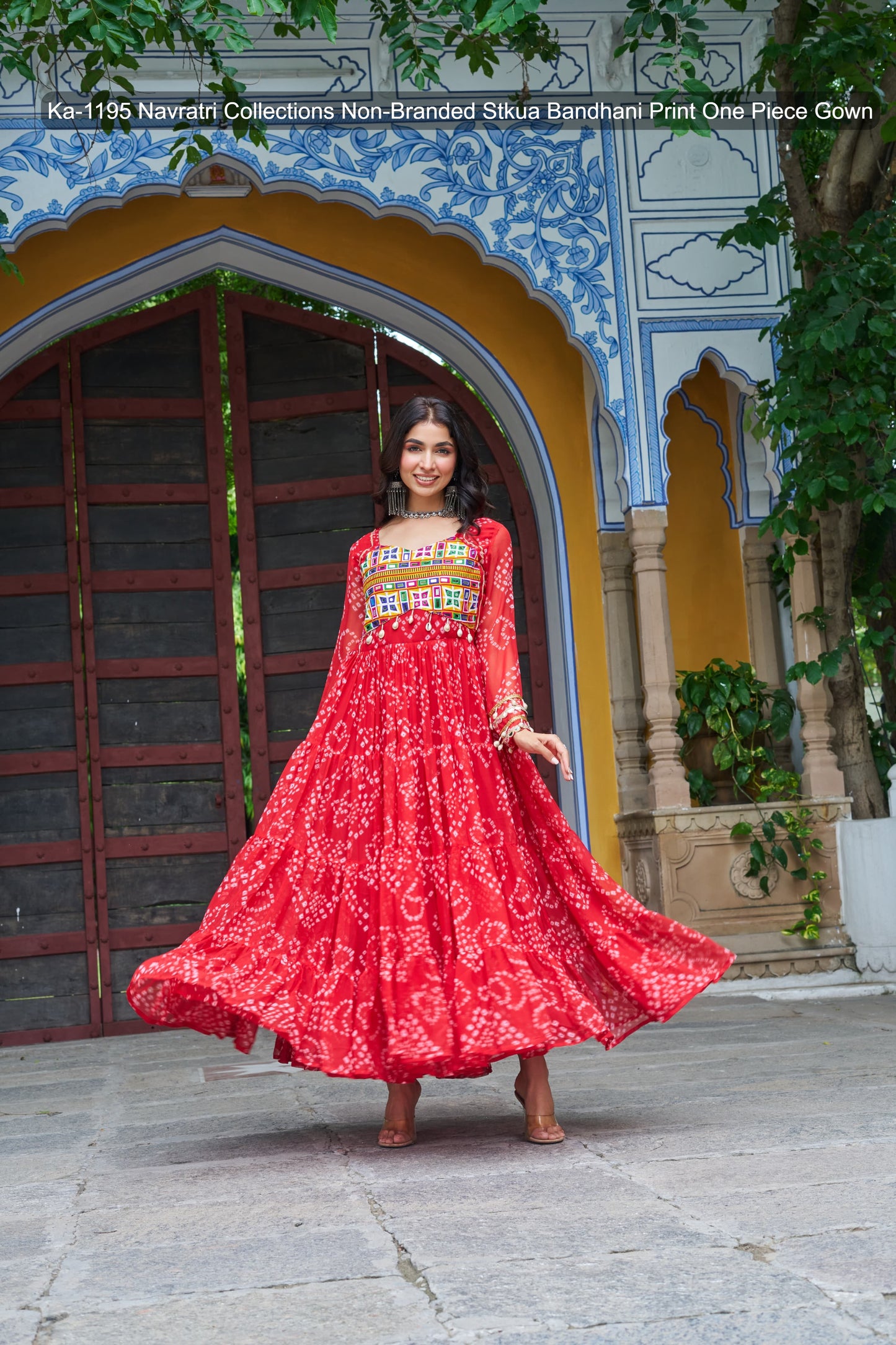 Ka-1195 Navratri Collections Non-Branded Stkua Bandhani Print One Piece Gown