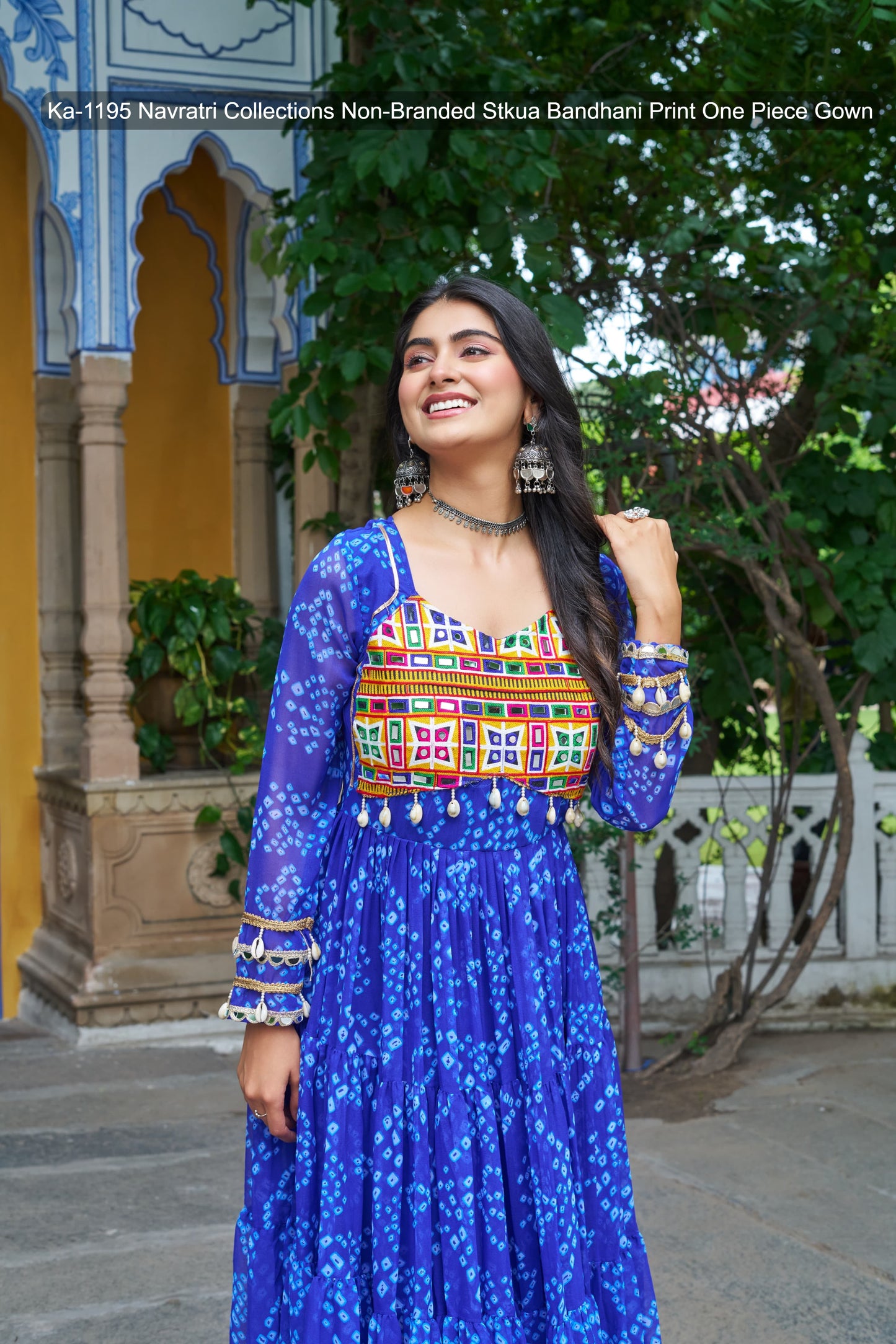 Ka-1195 Navratri Collections Non-Branded Stkua Bandhani Print One Piece Gown